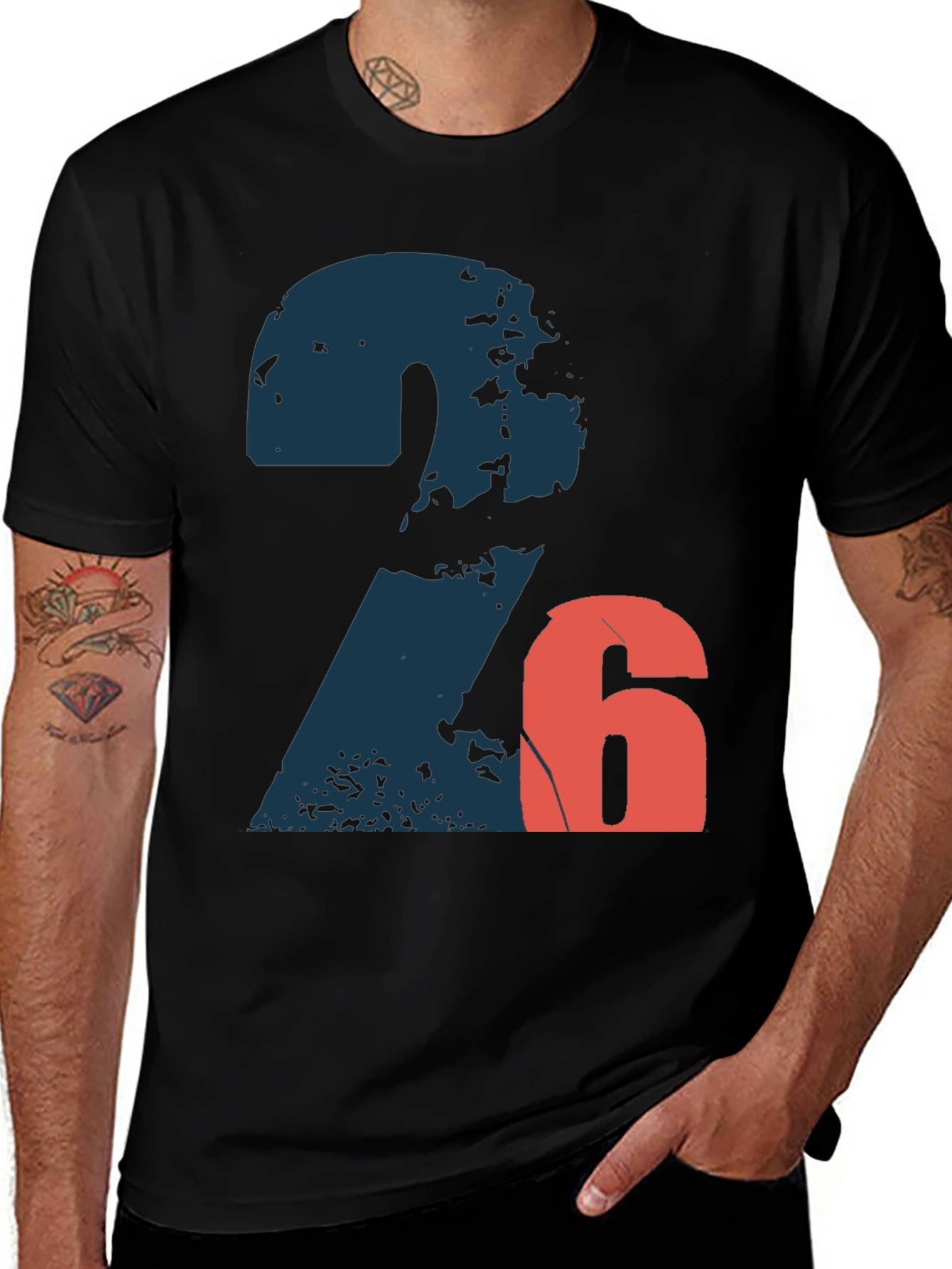 Variant 15 of Distressed Number 26 Graphic Tee - Black