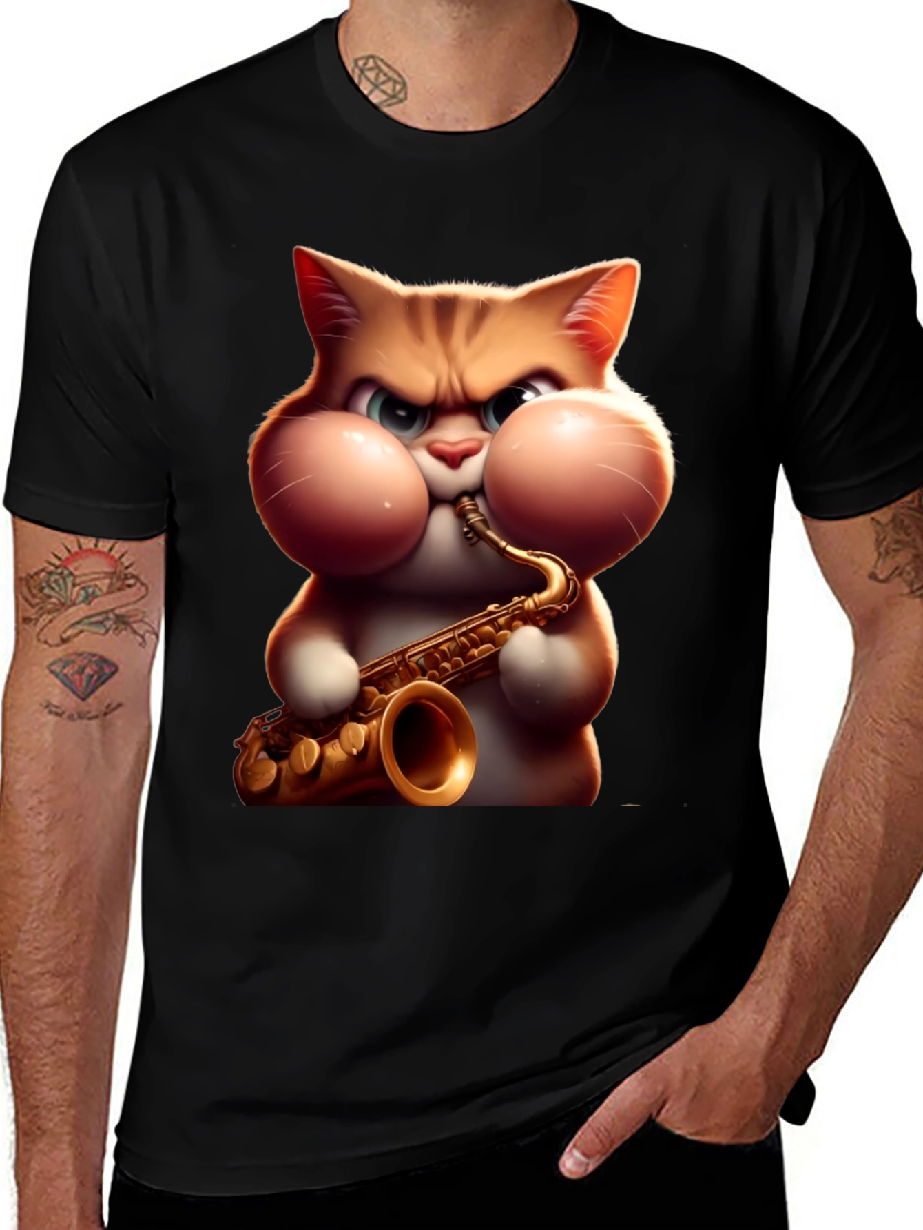 Saxophone Cat T-Shirt - Playful Graphic Tee