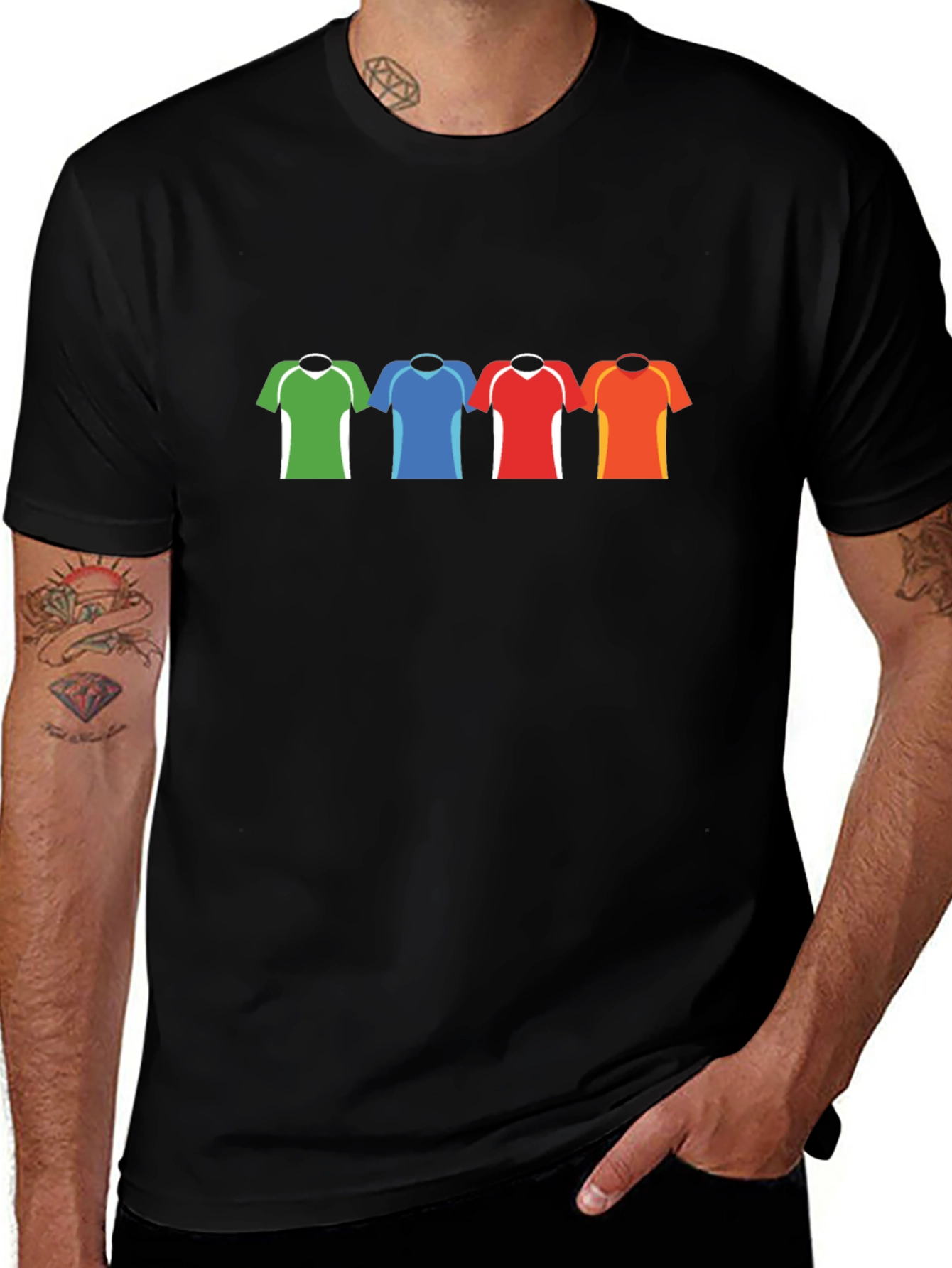 Colorful Jersey Graphic Tee - Black Cotton Blend