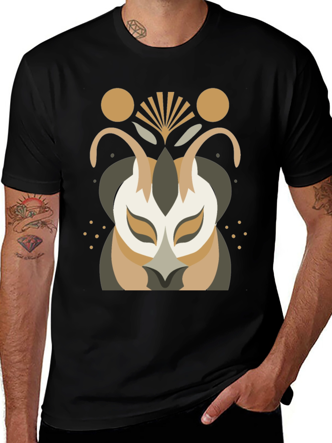 Variant 19 of Abstract Owl Graphic Tee - Stylish Men's Black T-Shirt