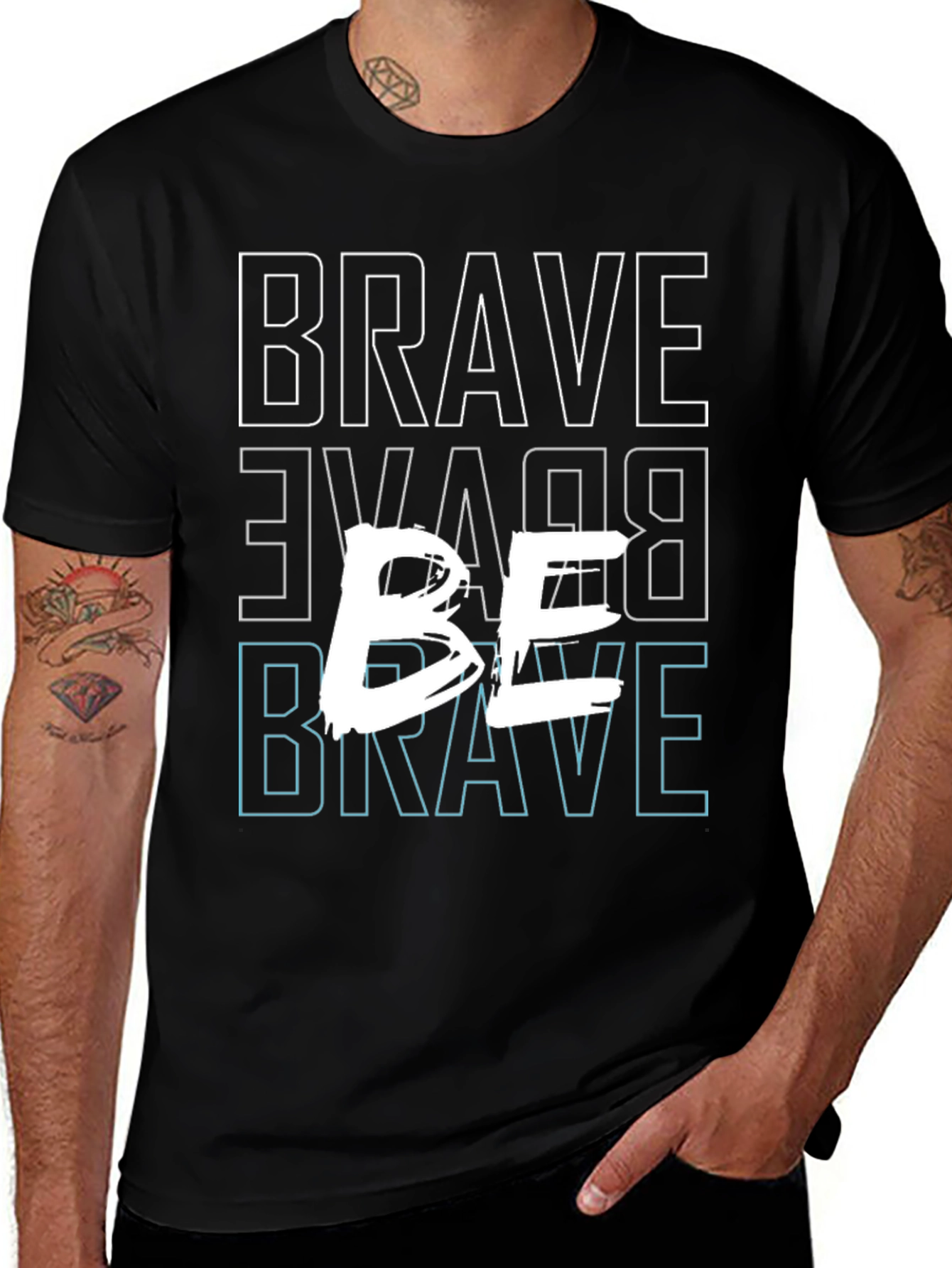 Variant 28 of Be Brave Graphic Tee - Men's Casual Black T-Shirt