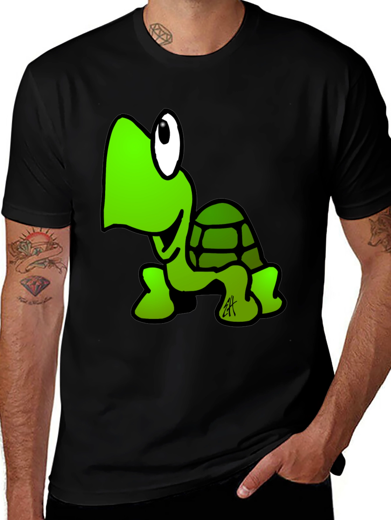 Variant 8 of Cartoon Turtle Black T-Shirt