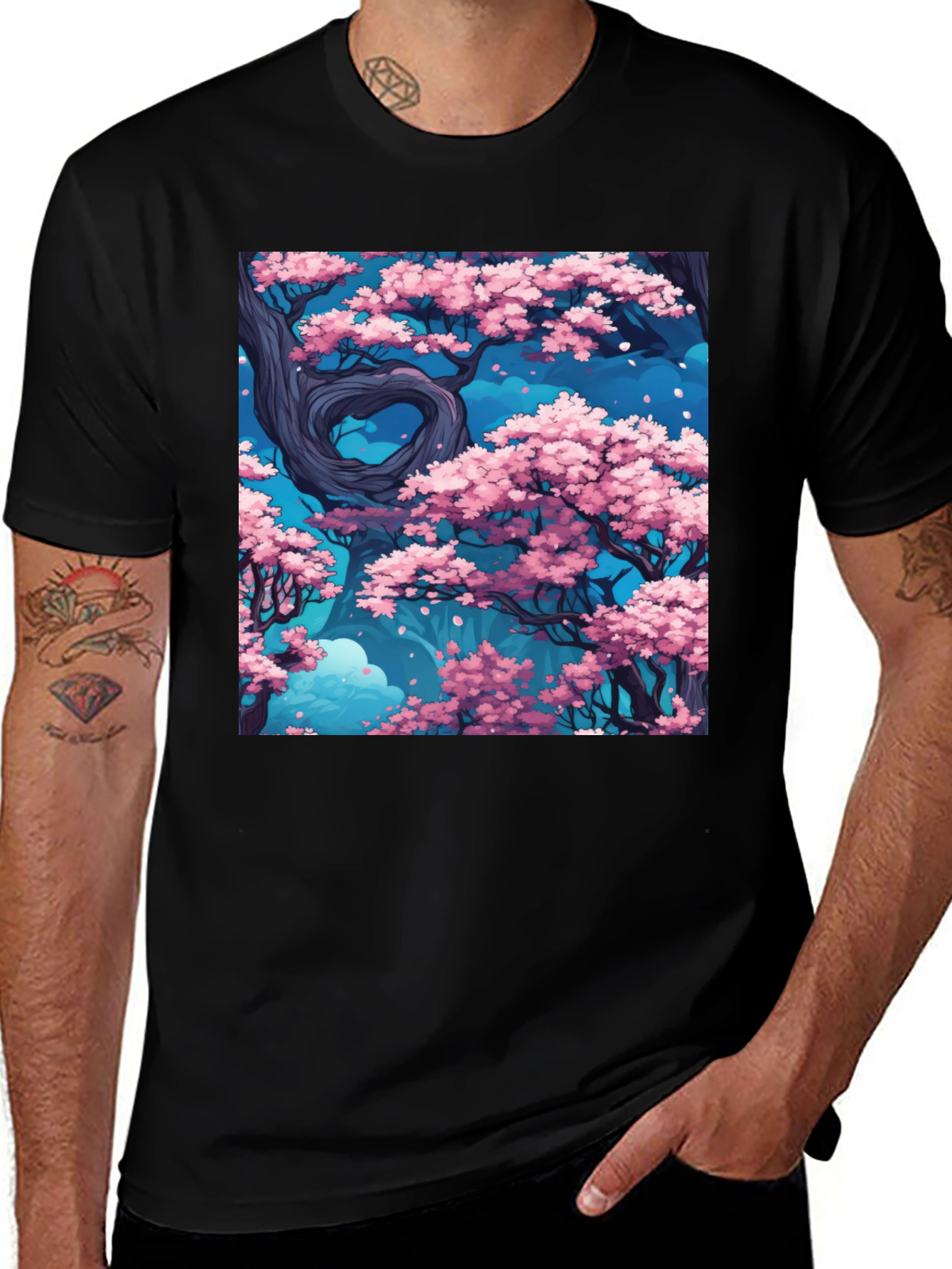 Variant 28 of Sakura Tree Graphic Black T-Shirt