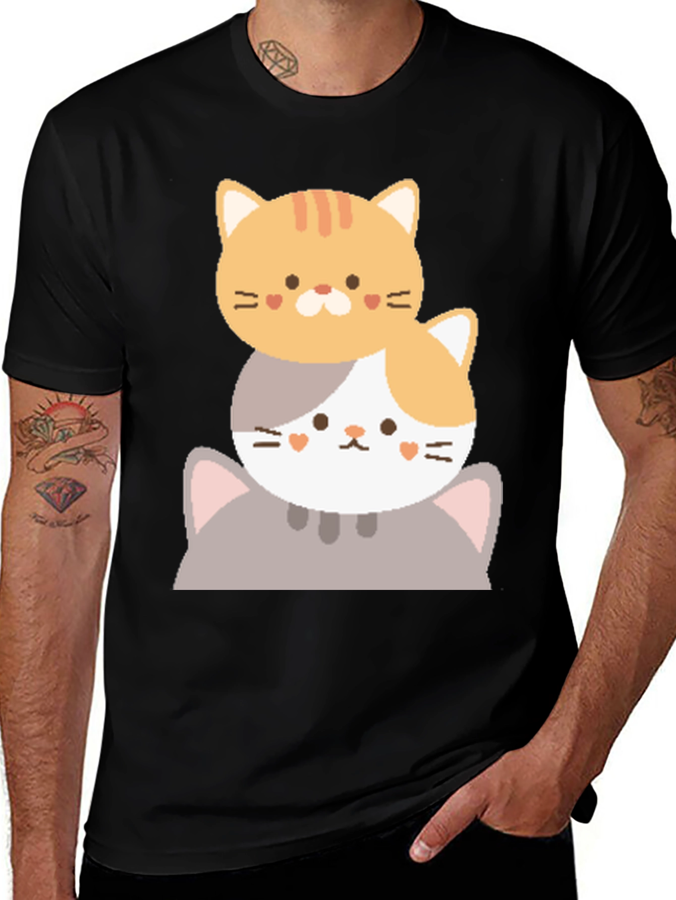 Variant 2 of Cute Stacked Cats Graphic T-Shirt