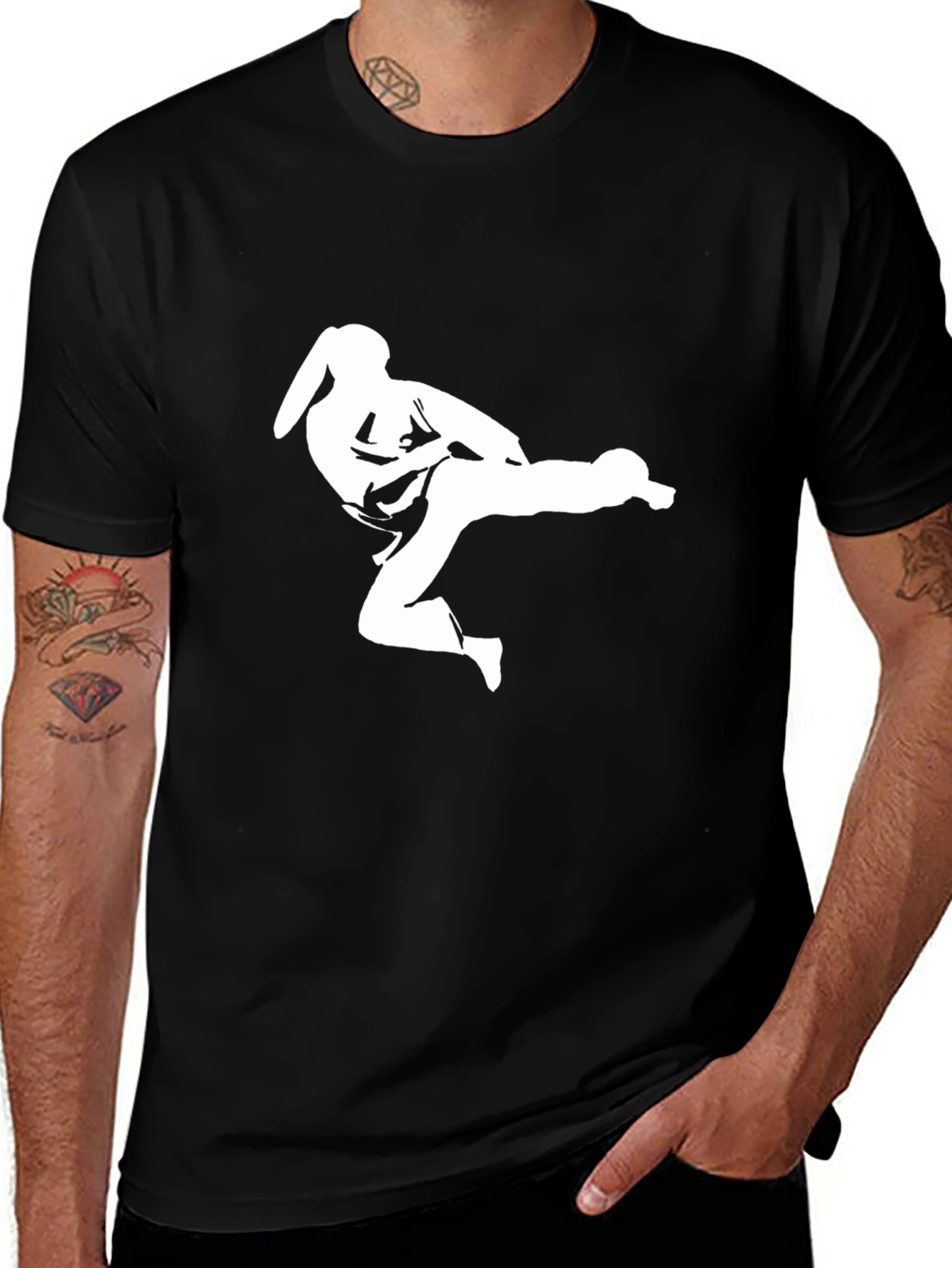Black Karate Kick T-Shirt - Black Graphic Tee main image
