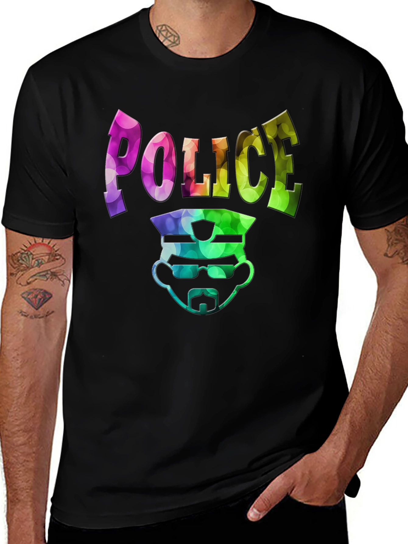 Variant 27 of Police Design Men's Black Graphic T-Shirt