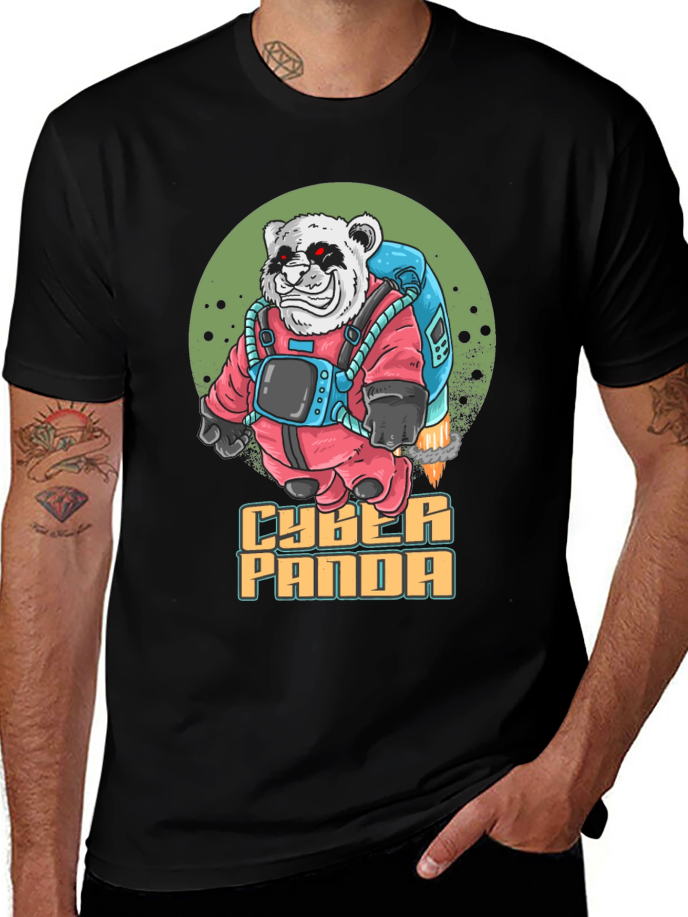 Cyber Panda Graphic T-Shirt - Trendy Crew Neck Tee