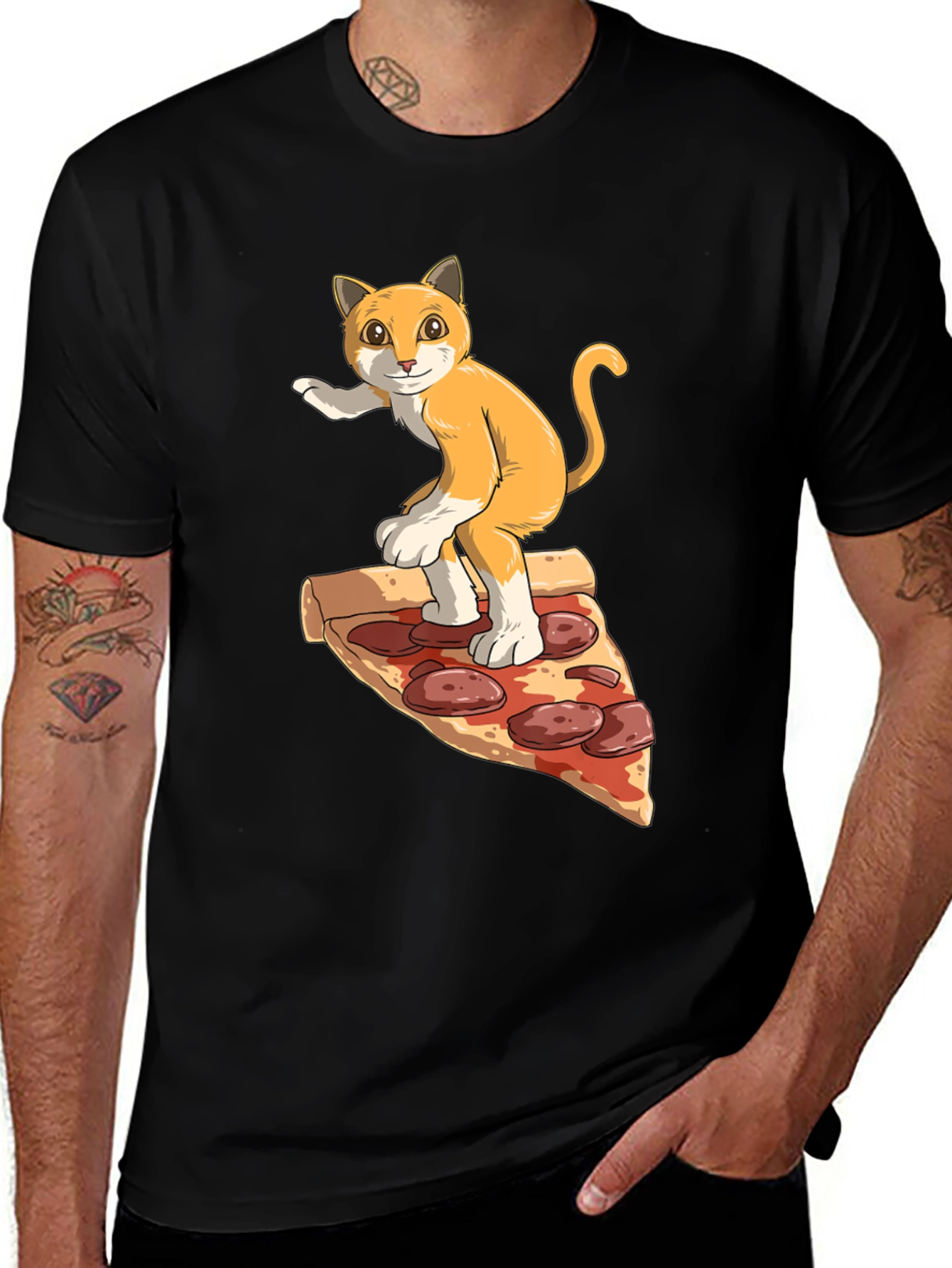 Variant 17 of Pizza Cat T-Shirt - Surfing Kitten Tee