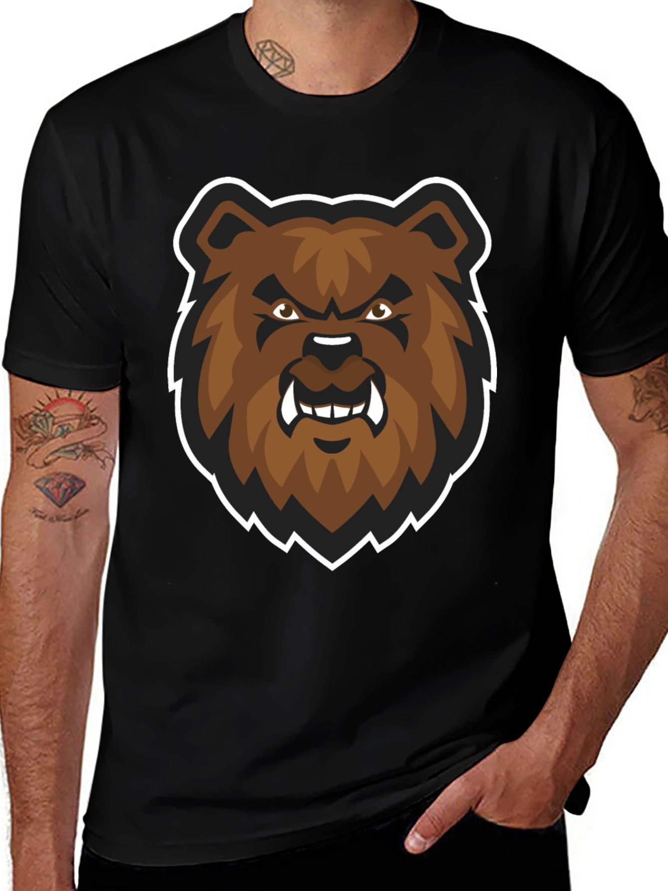 Variant 2 of Men's Black T-Shirt with Brown Bear Graphic