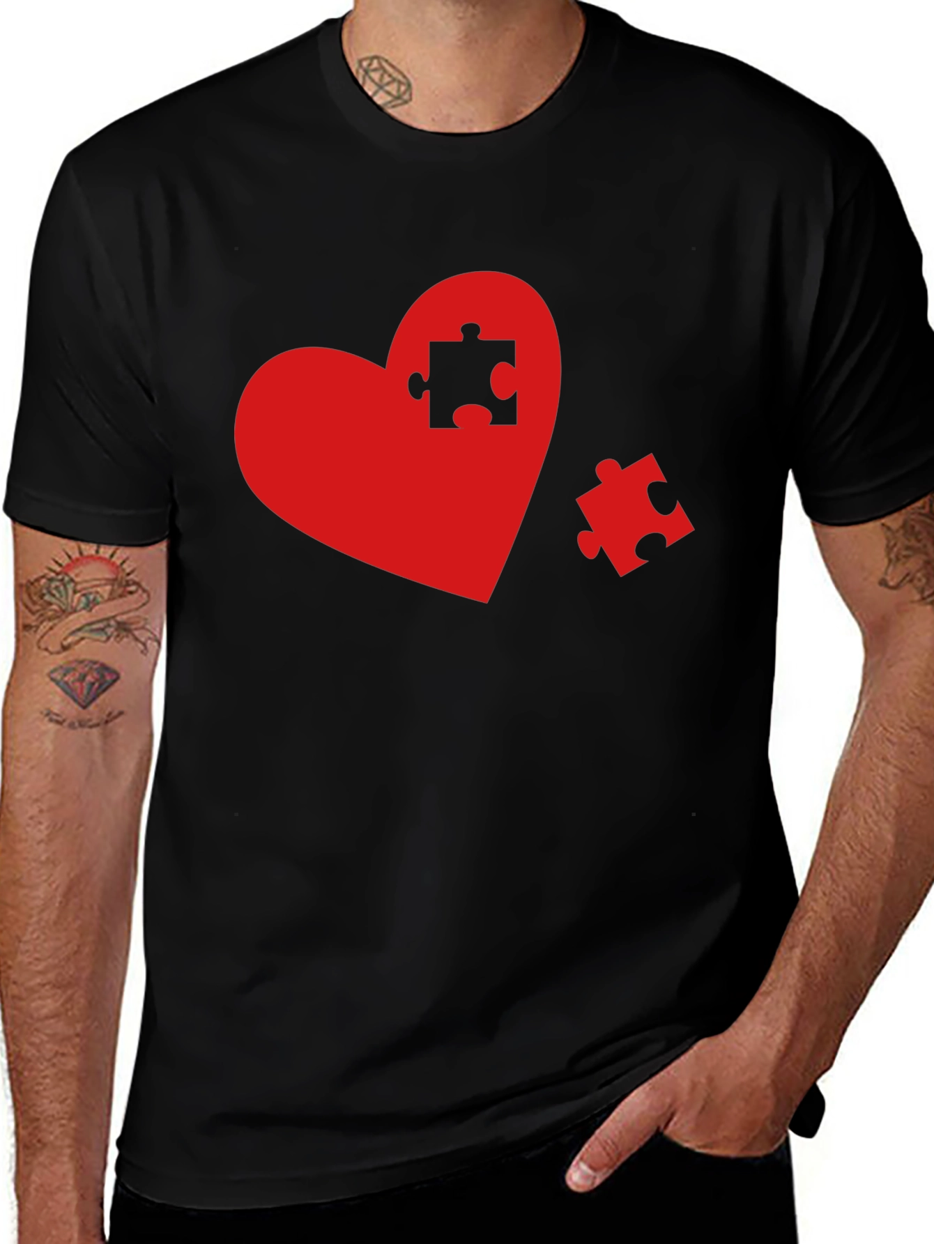 Black Heart Puzzle Piece Graphic Tee - Black main image