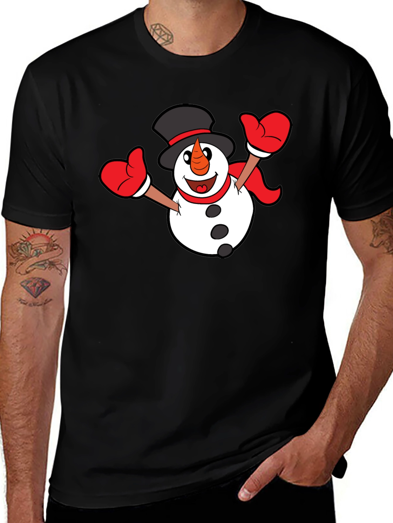 Variant 30 of Festive Snowman Graphic T-Shirt - Black