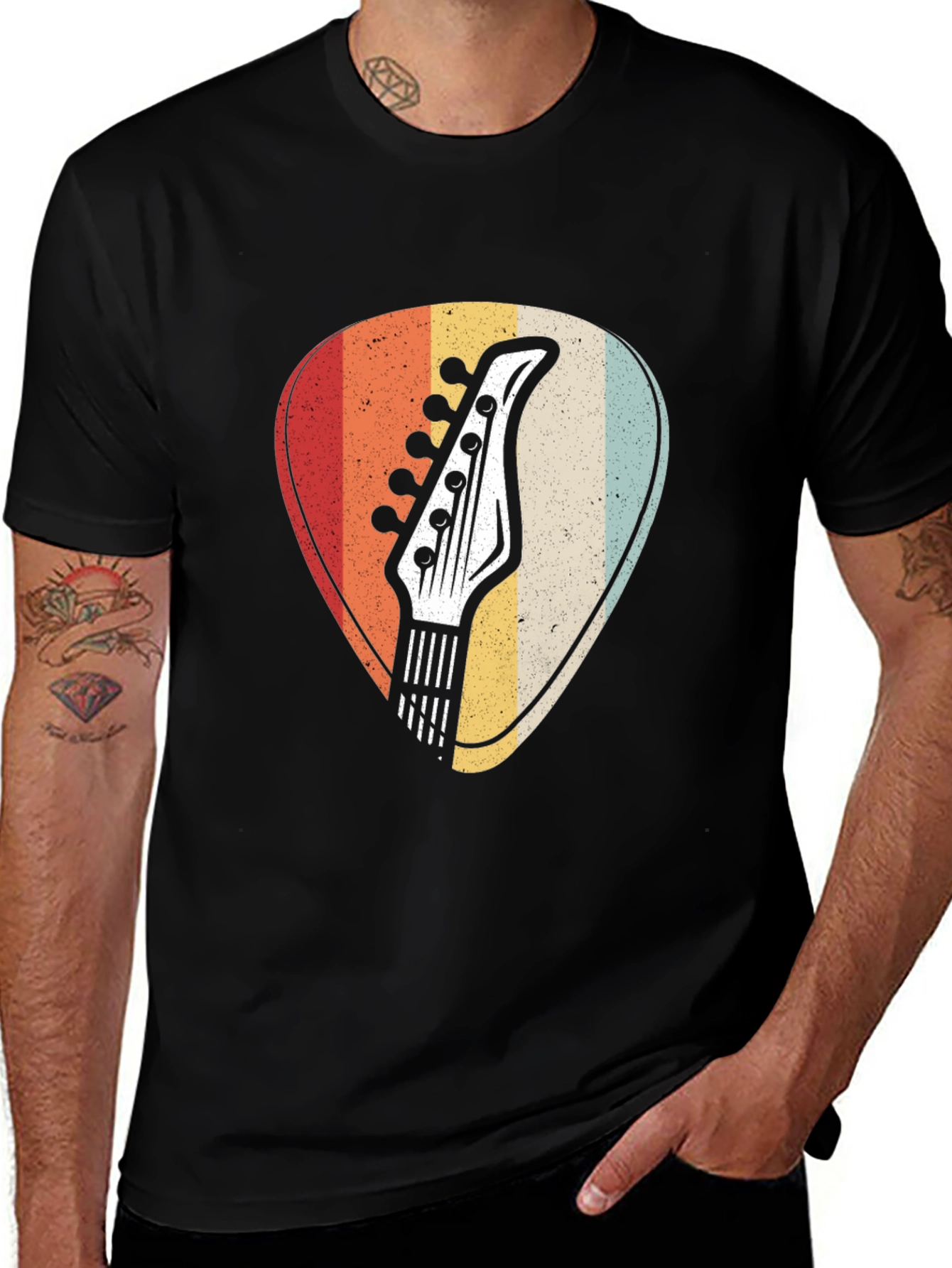 Variant 22 of Retro Guitar Pick Graphic Tee - Musician's Black T-Shirt