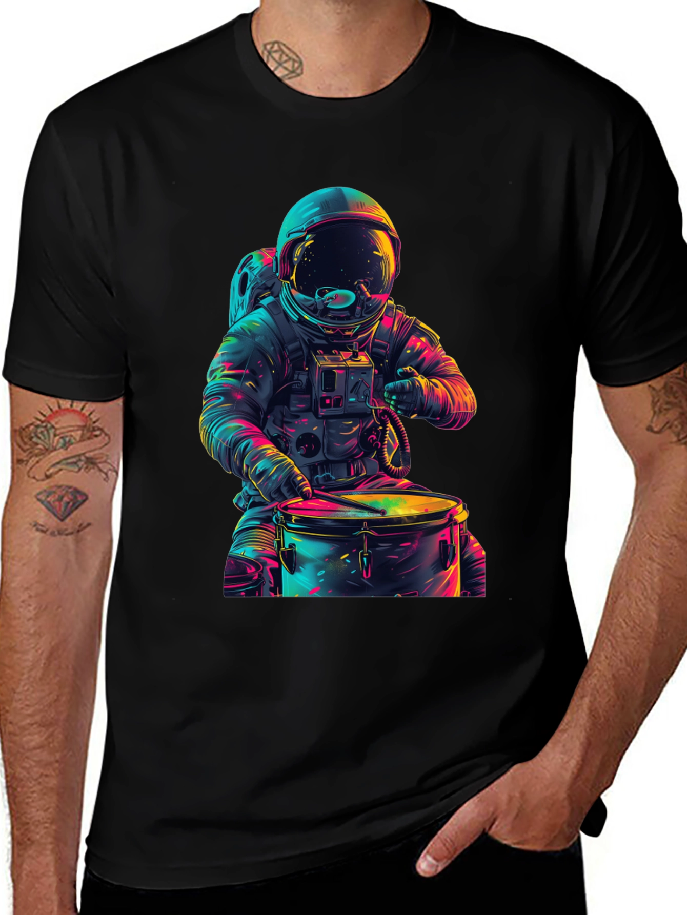 Variant 26 of Astronaut Drummer Graphic Tee - Cosmic Beats T-Shirt