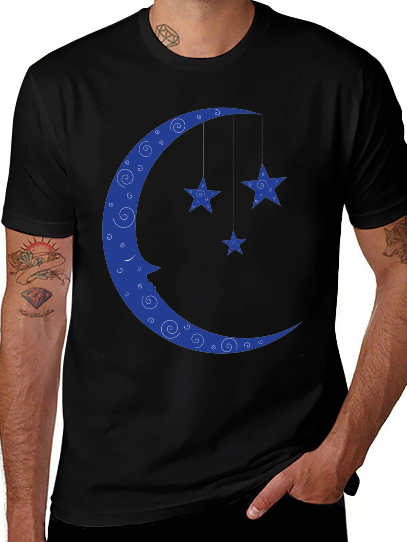Black Dreamy Moon & Stars Black T-Shirt main image