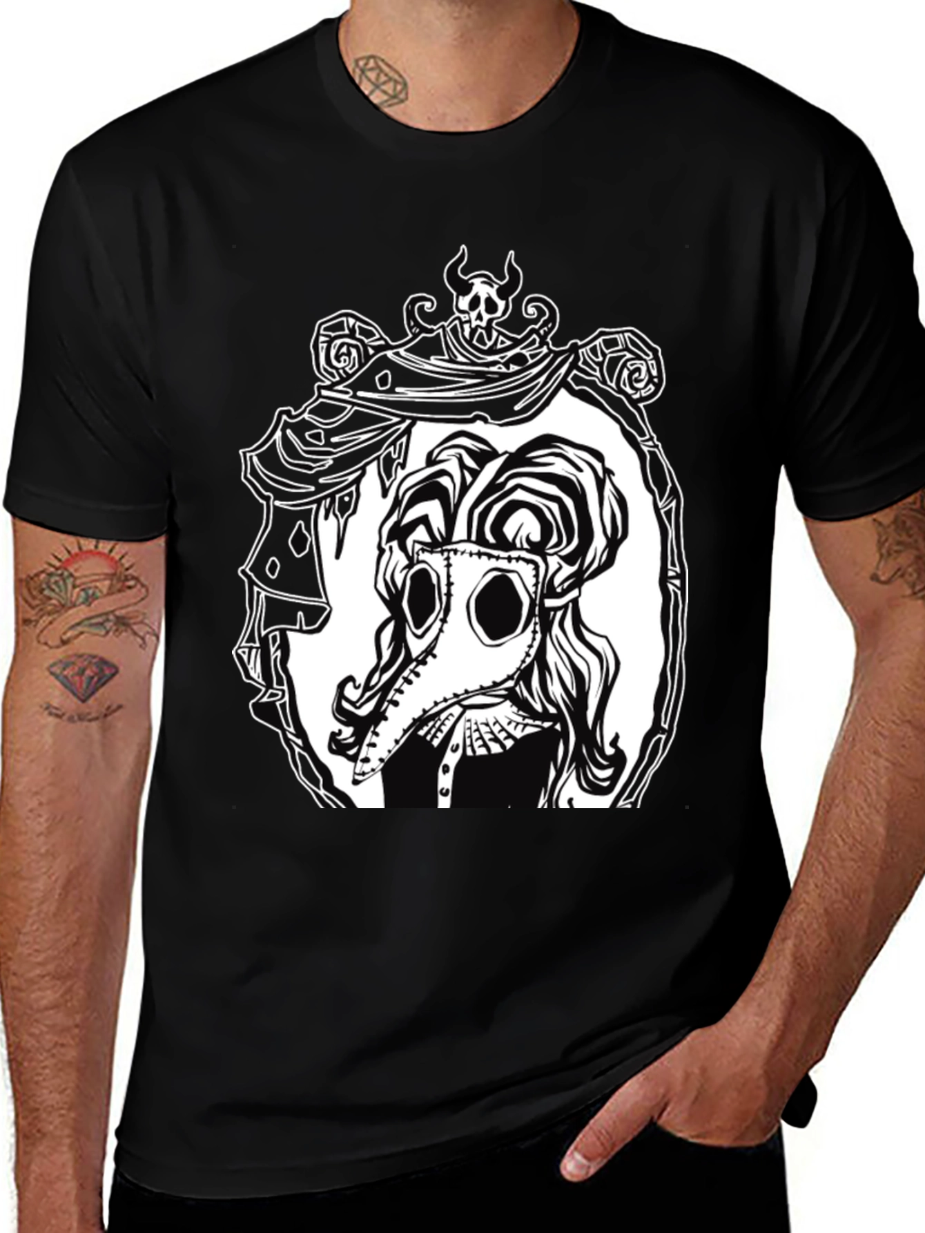 Variant 28 of Plague Doctor Graphic Tee - Black Cotton T-Shirt