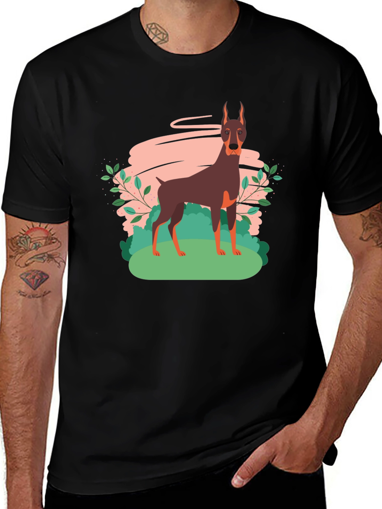 Doberman Dog Graphic Black T-Shirt