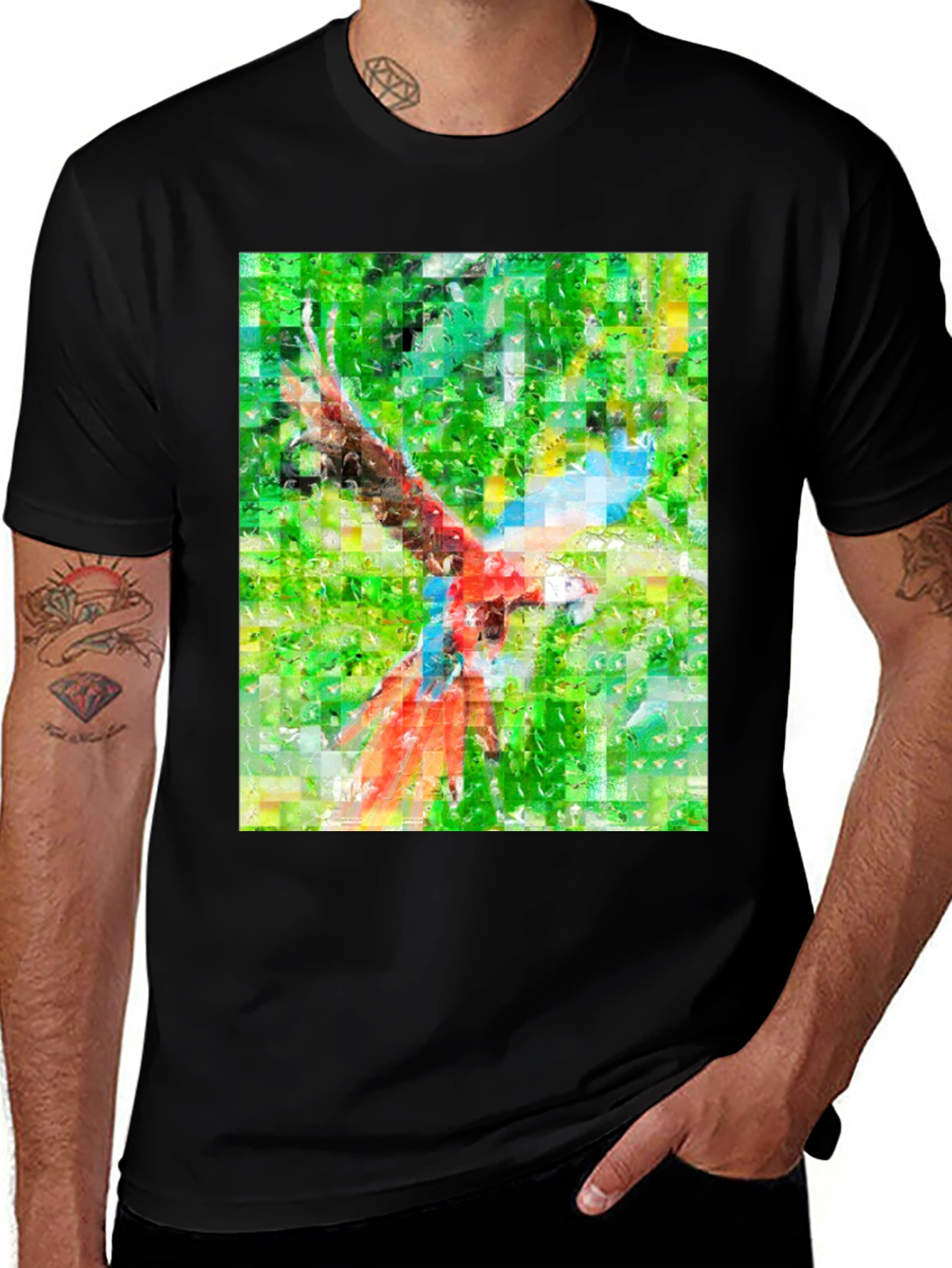 Variant 26 of Macaw Parrot Graphic Black T-Shirt