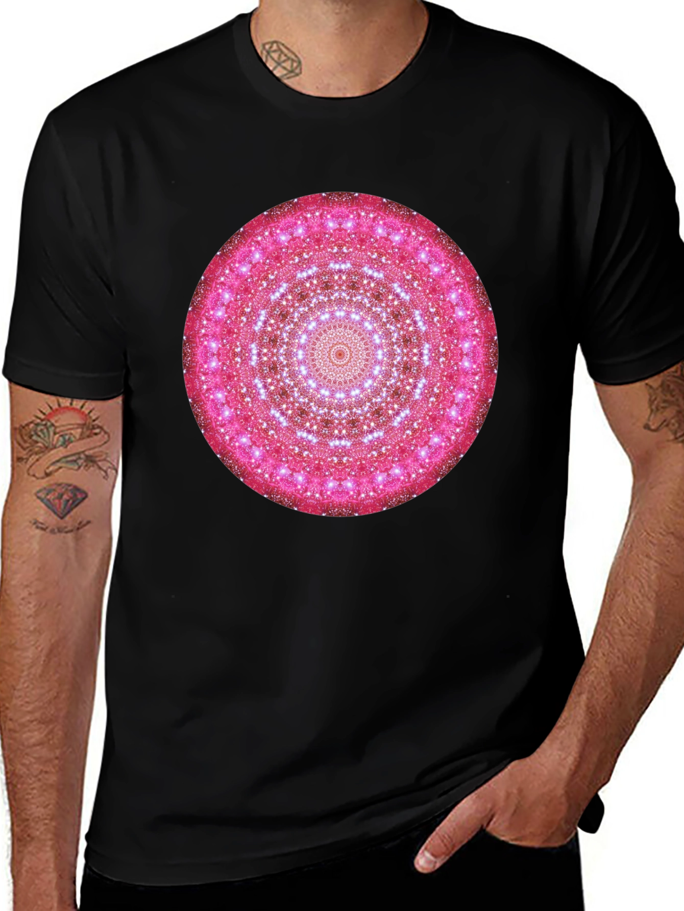 Variant 12 of Pink Mandala Graphic Black T-Shirt