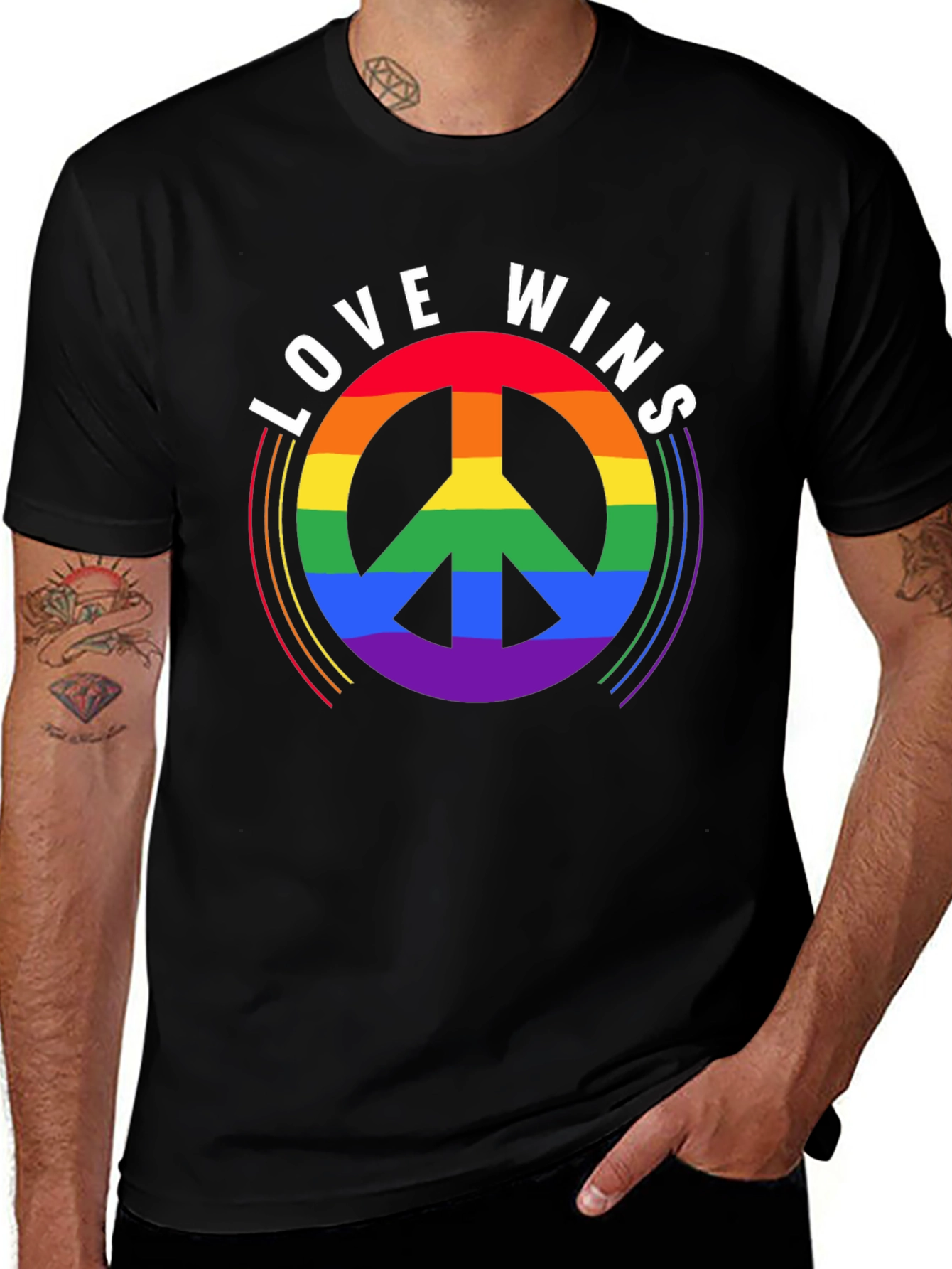 Variant 25 of Love Wins Rainbow Peace Sign Black T-Shirt