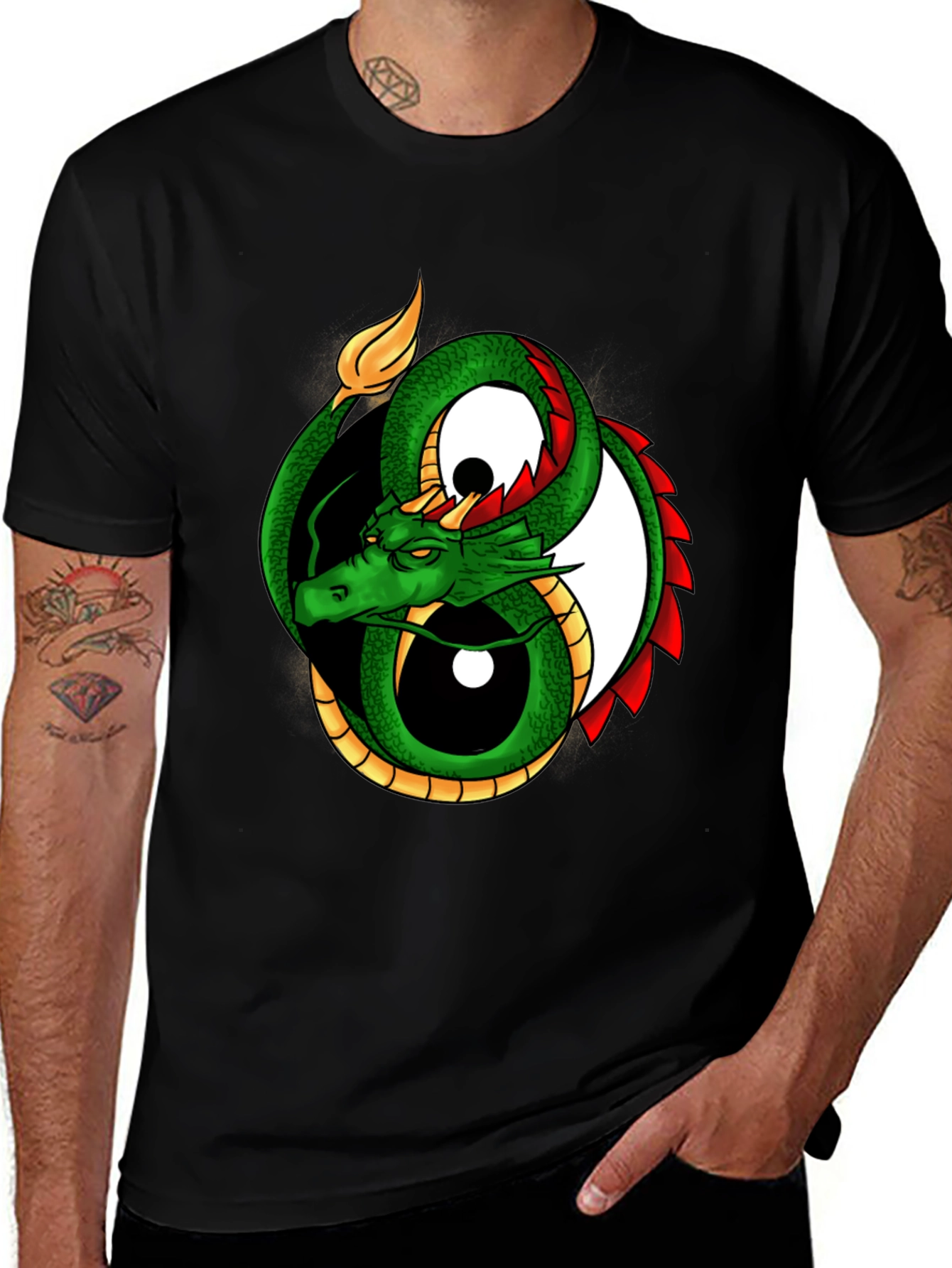 Variant 27 of Yin Yang Dragon Graphic Tee - Cool Design