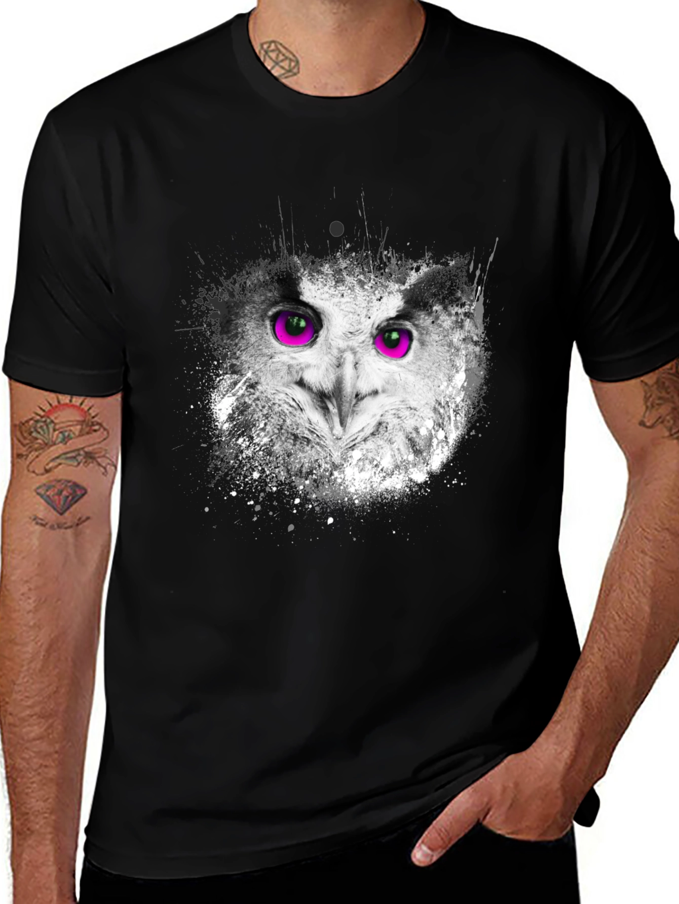 Variant 8 of Owl Graphic Tee - Men's Black T-Shirt