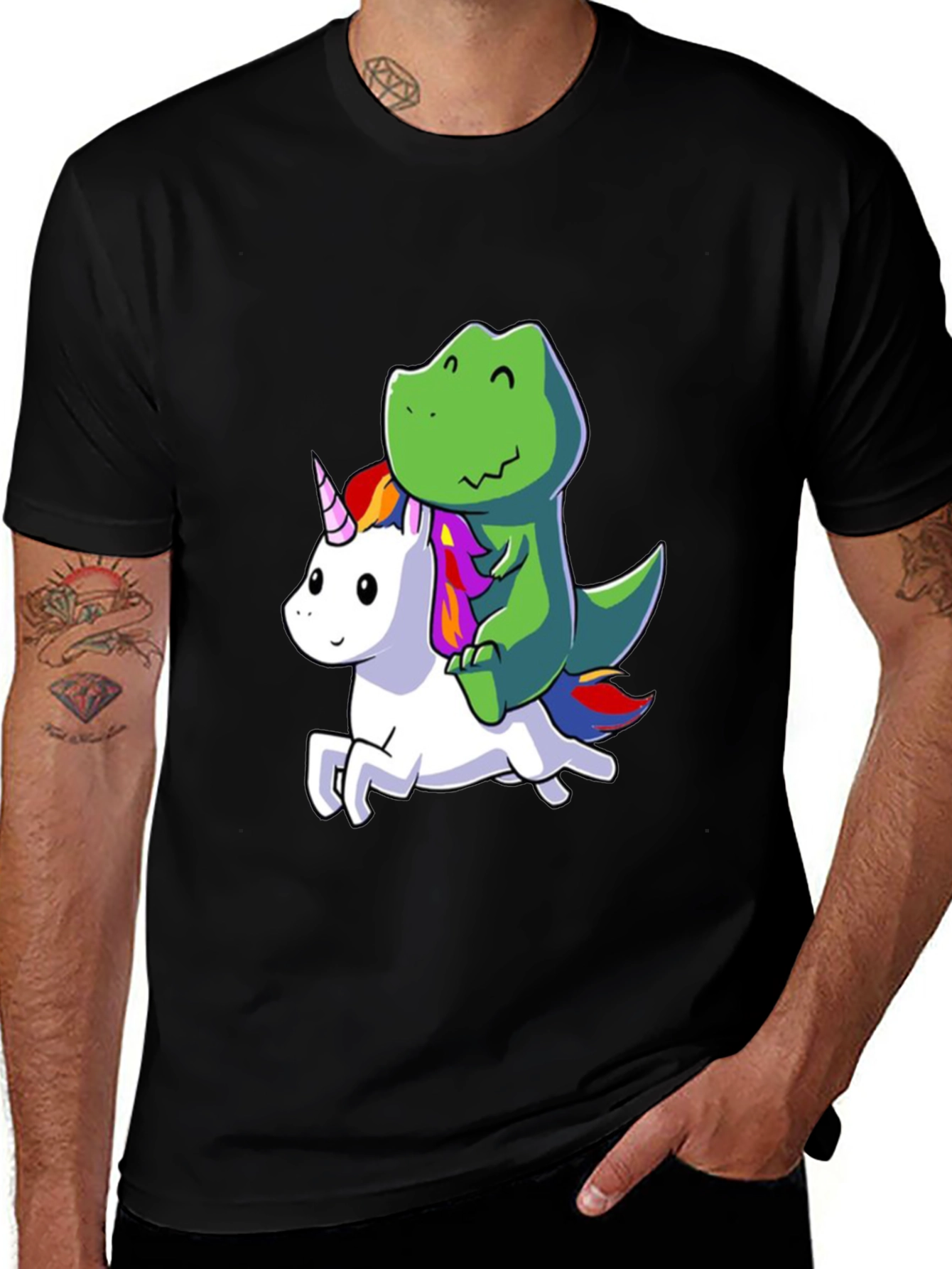 Variant 16 of Dino Riding Unicorn Black T-Shirt