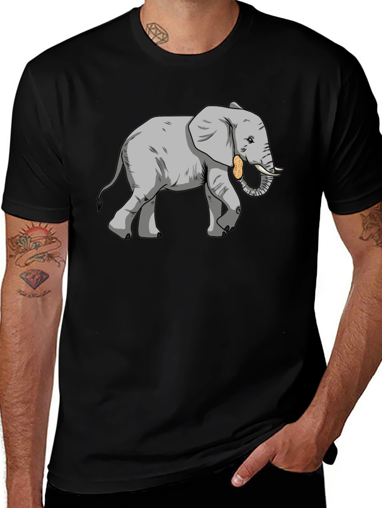 Variant 19 of Elephant Peanut T-Shirt - Black Cotton Graphic Tee
