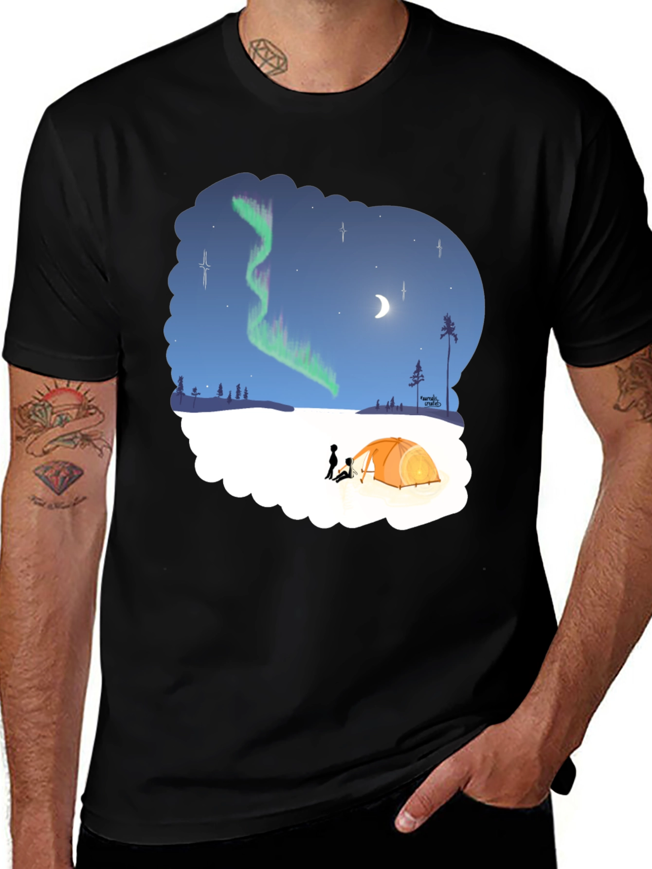 Variant 24 of Aurora Camping T-Shirt - Northern Lights Graphic Tee