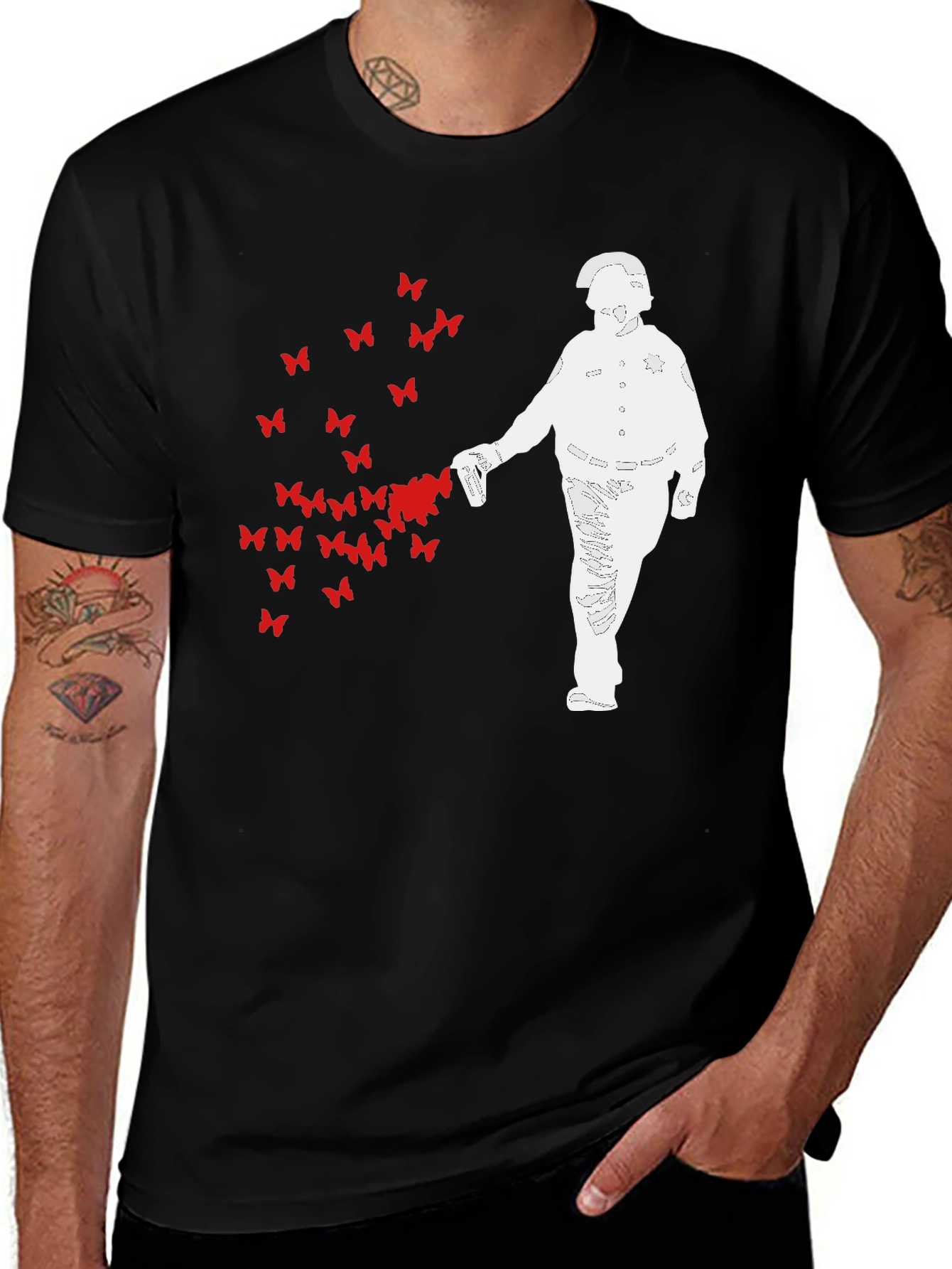 Variant 2 of Butterfly Riot Police T-Shirt - Black Graphic Tee