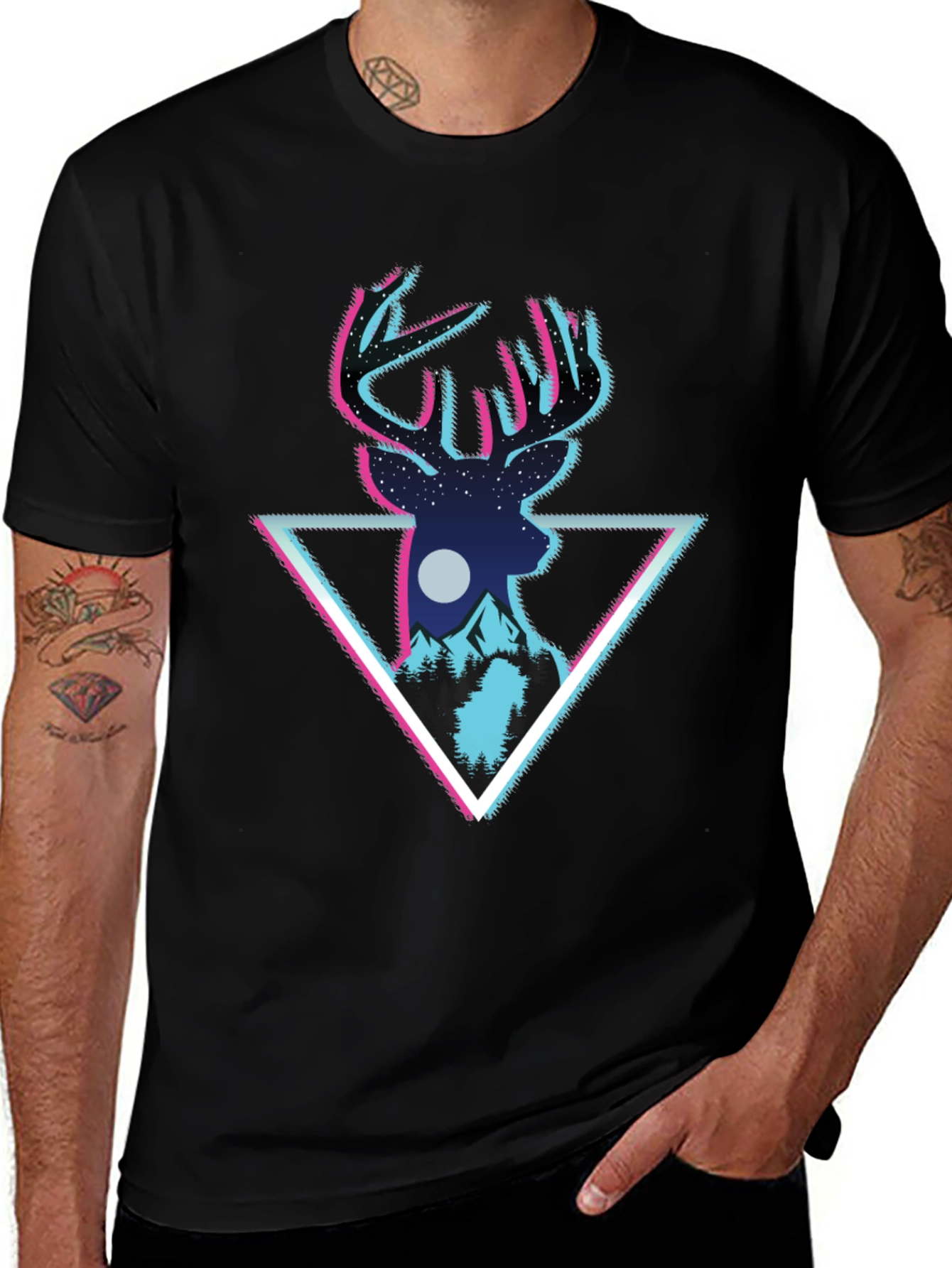 Variant 19 of Deer Triangle Graphic T-Shirt - Men's Black Tee
