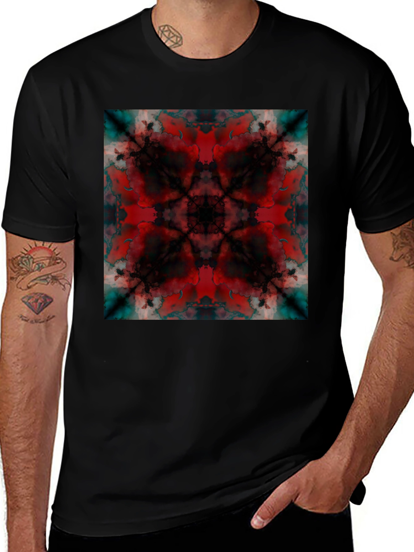 Variant 15 of Abstract Floral Print Black T-Shirt