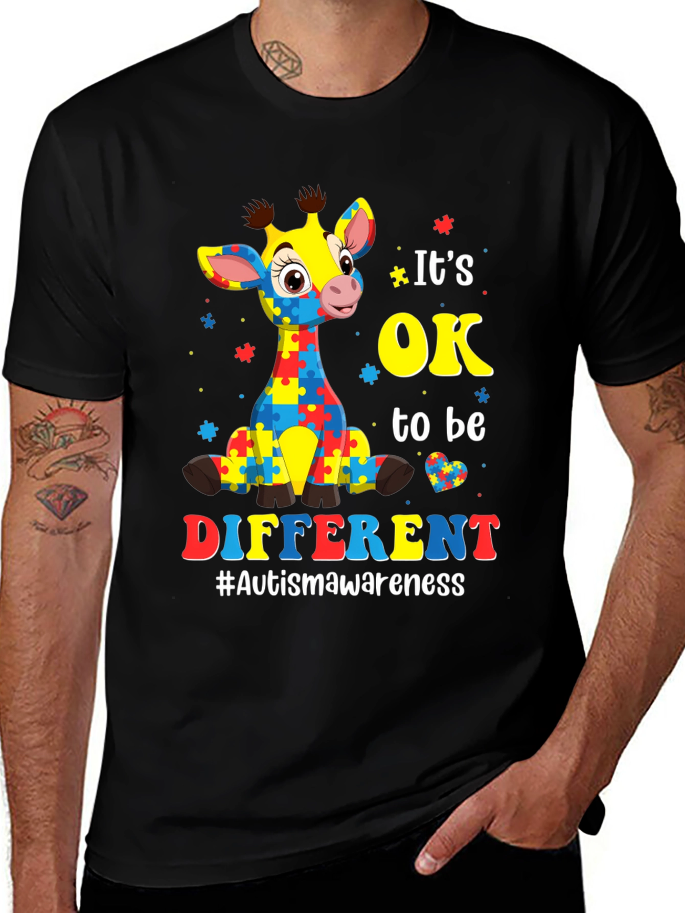 Variant 4 of Autism Awareness Giraffe T-Shirt: It's OK to Be Different