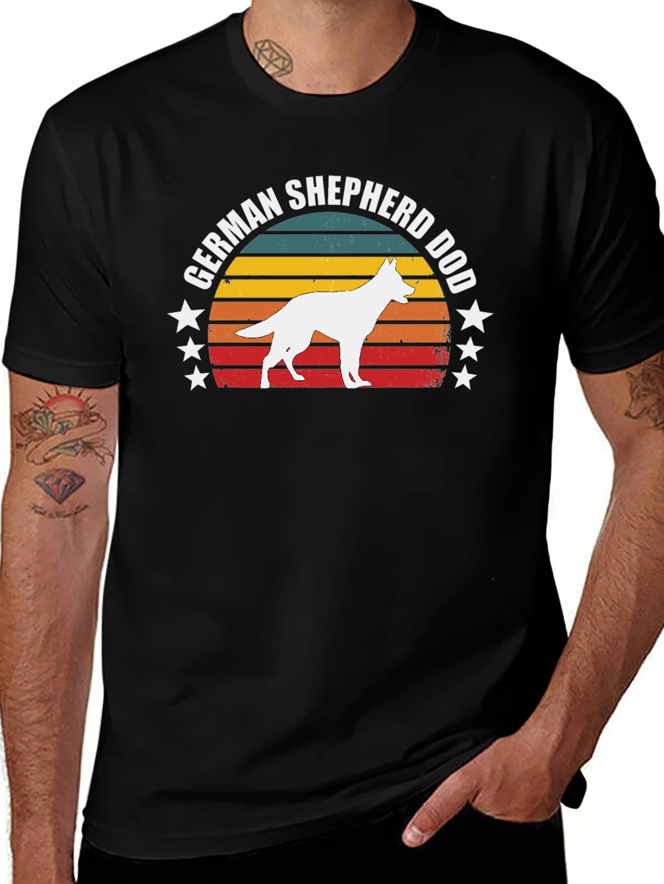 German Shepherd Dog Retro Sunset T-Shirt
