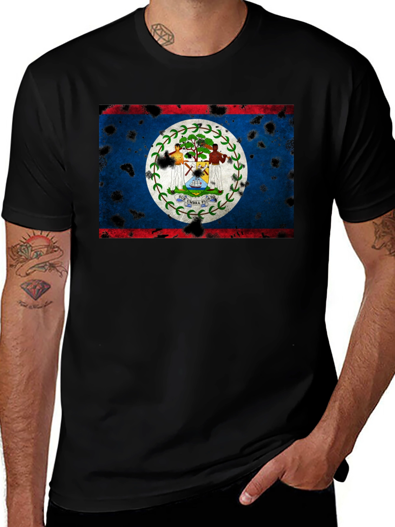 Variant 28 of Belize Flag Distressed Graphic T-Shirt
