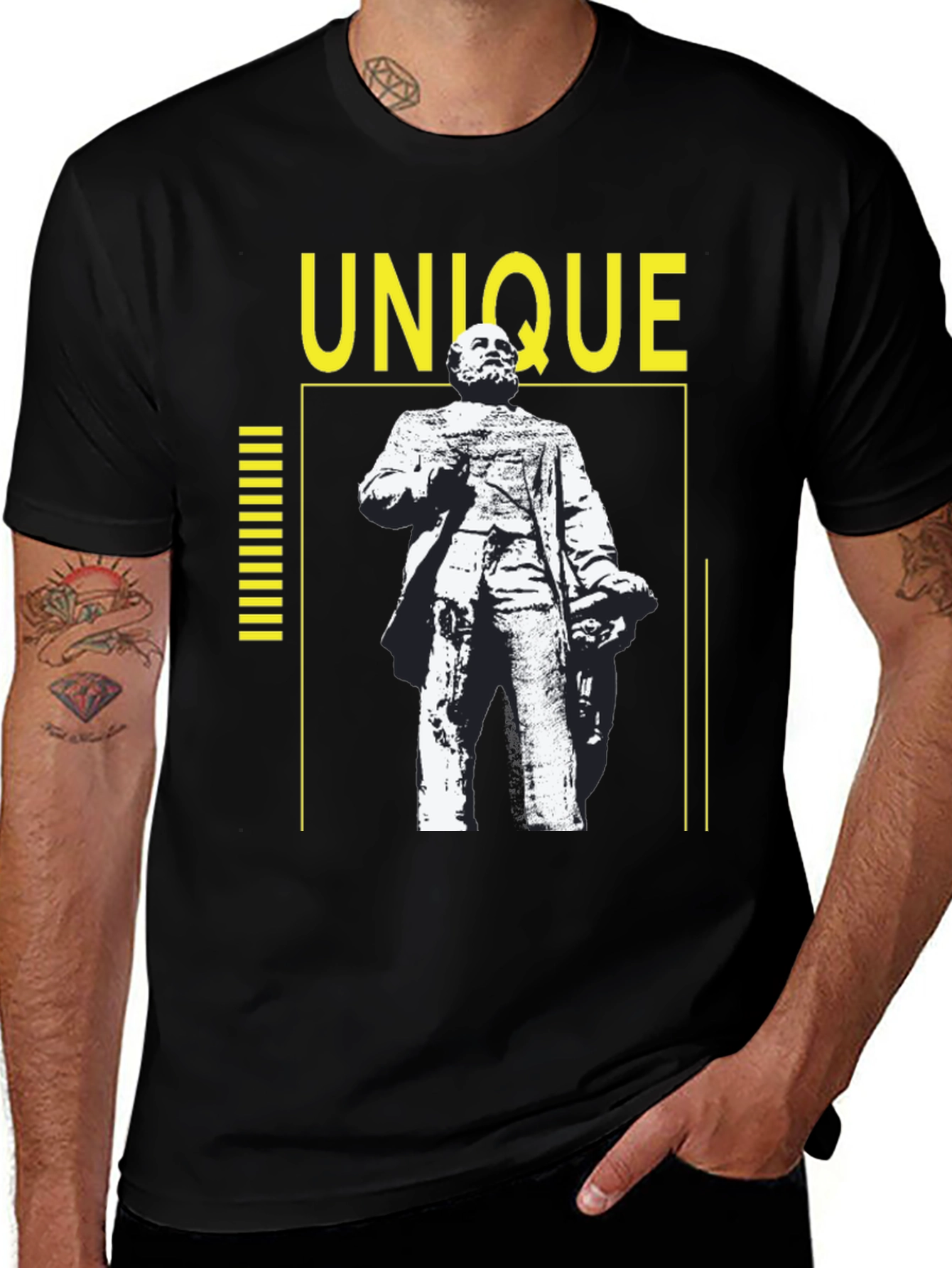 Variant 16 of Unique Statue Graphic Tee - Black Cotton Shirt
