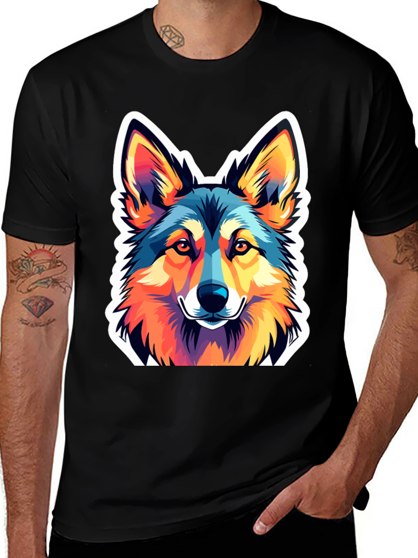 Black Vibrant Wolf Graphic Tee - Stylish Men's Black T-Shirt main image