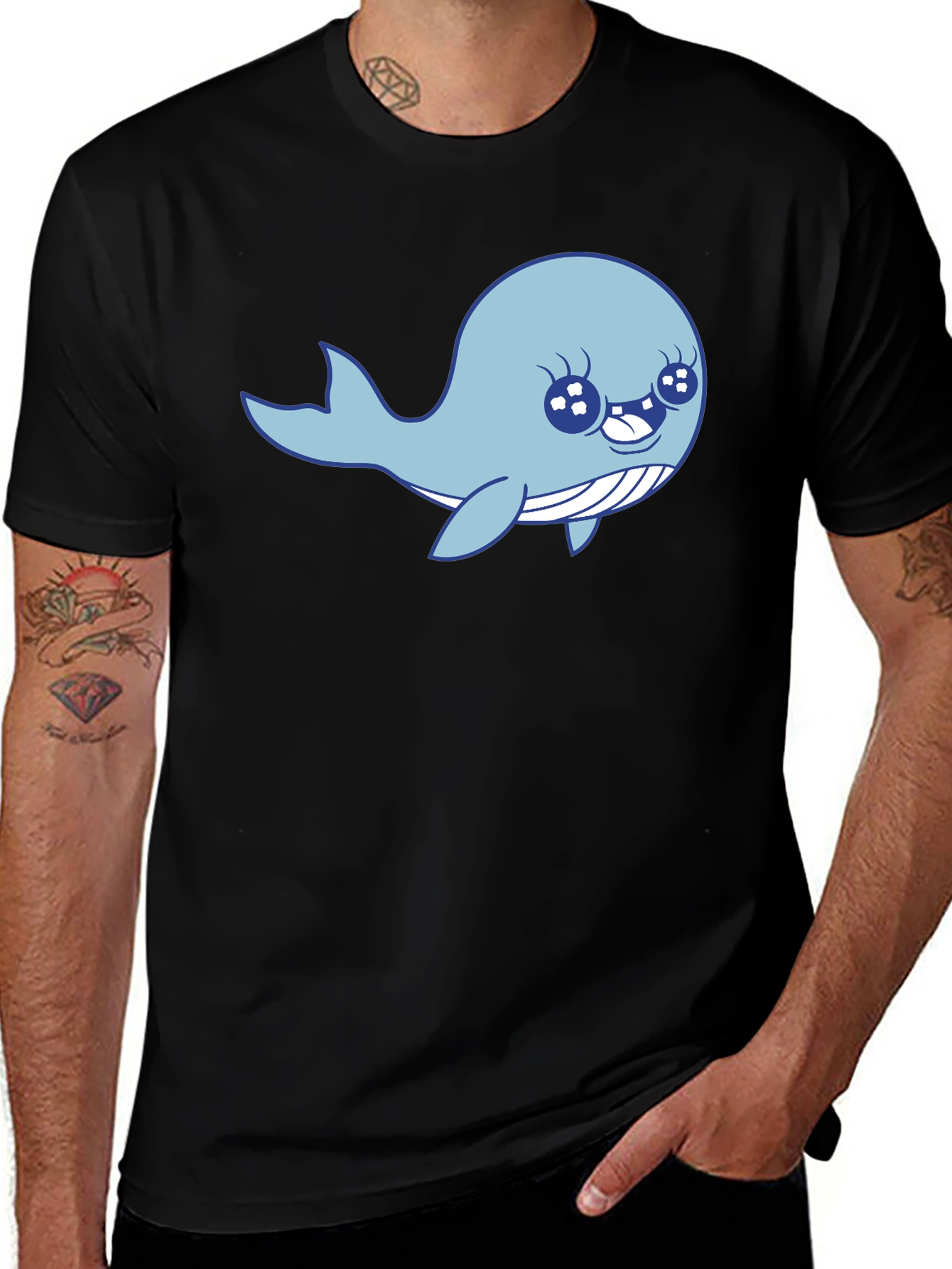 Variant 26 of Cute Whale Graphic Black T-Shirt