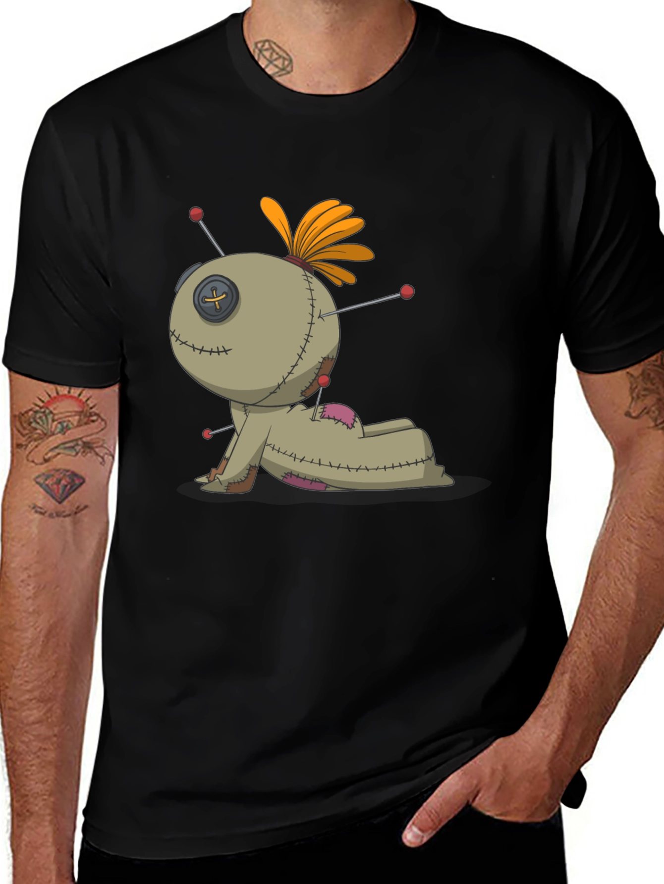 Variant 22 of Voodoo Doll Graphic Tee - Black Cotton Blend