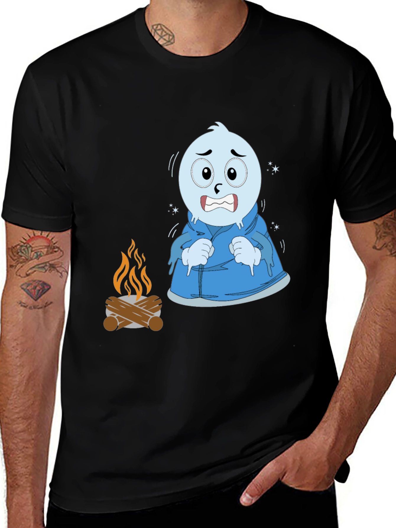 Black Funny Cold Cartoon Character T-Shirt main image