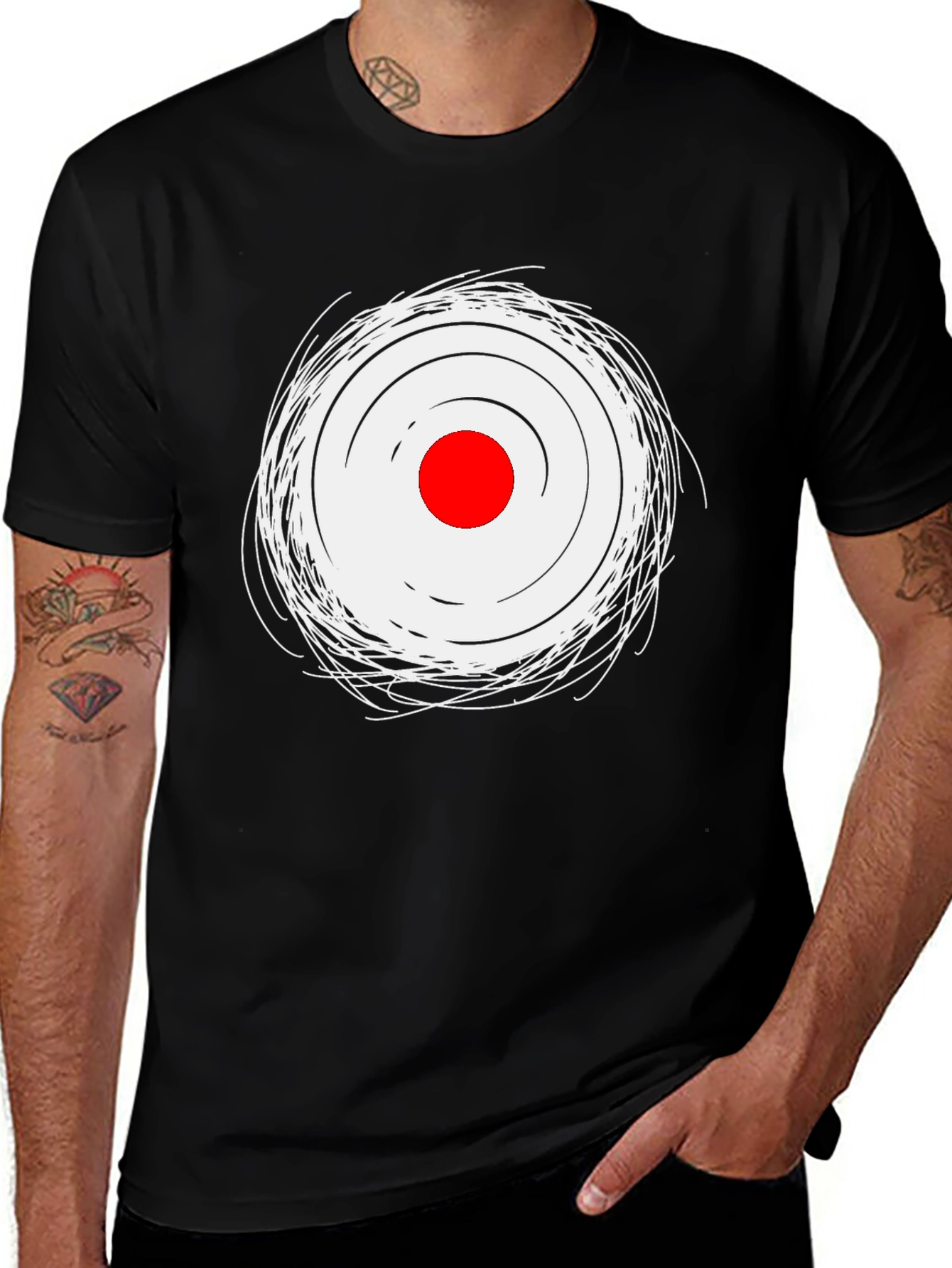 Variant 6 of Men's Black Tee with Abstract Target Graphic