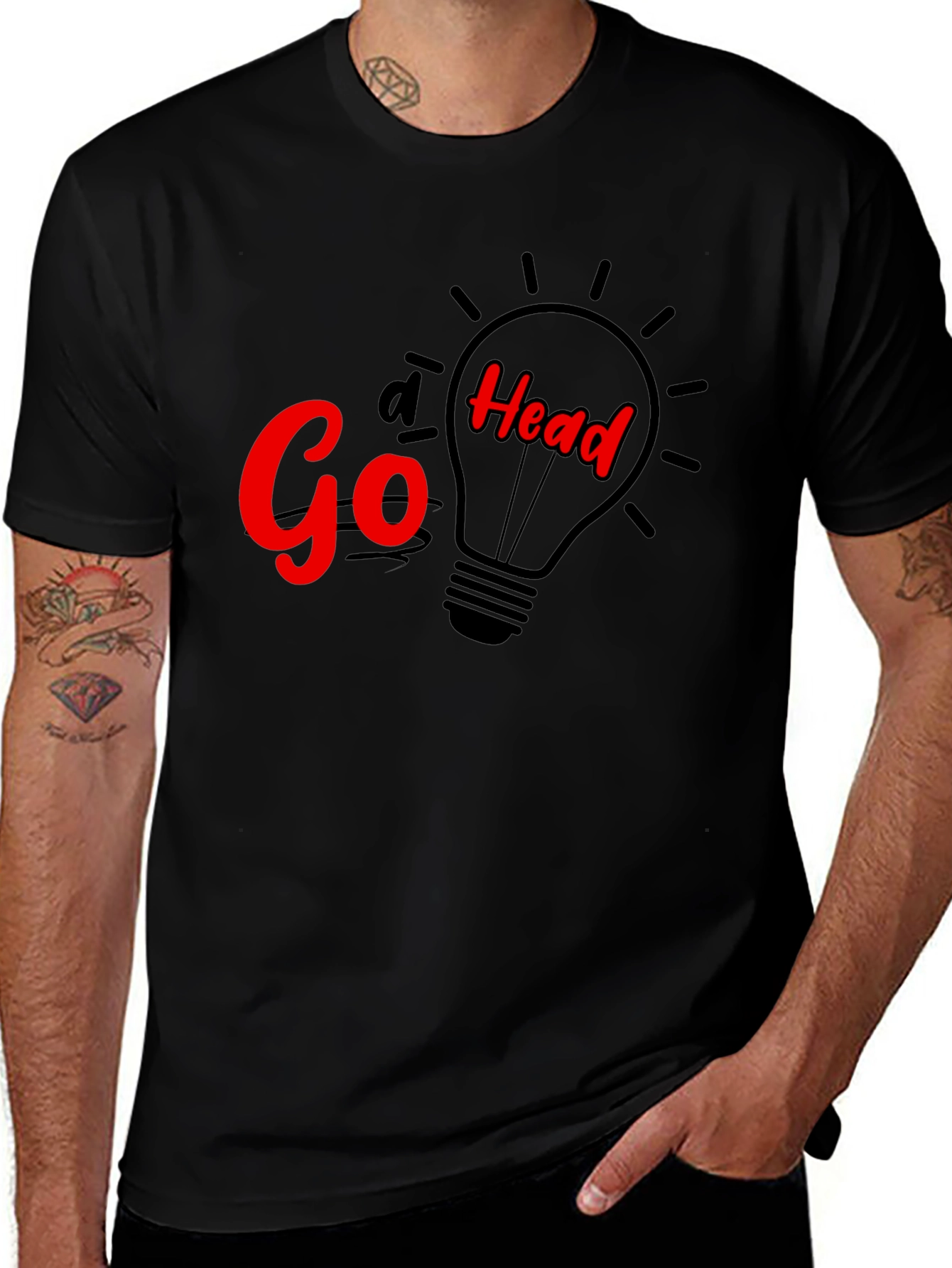 Black Go Head Lightbulb Graphic T-Shirt main image