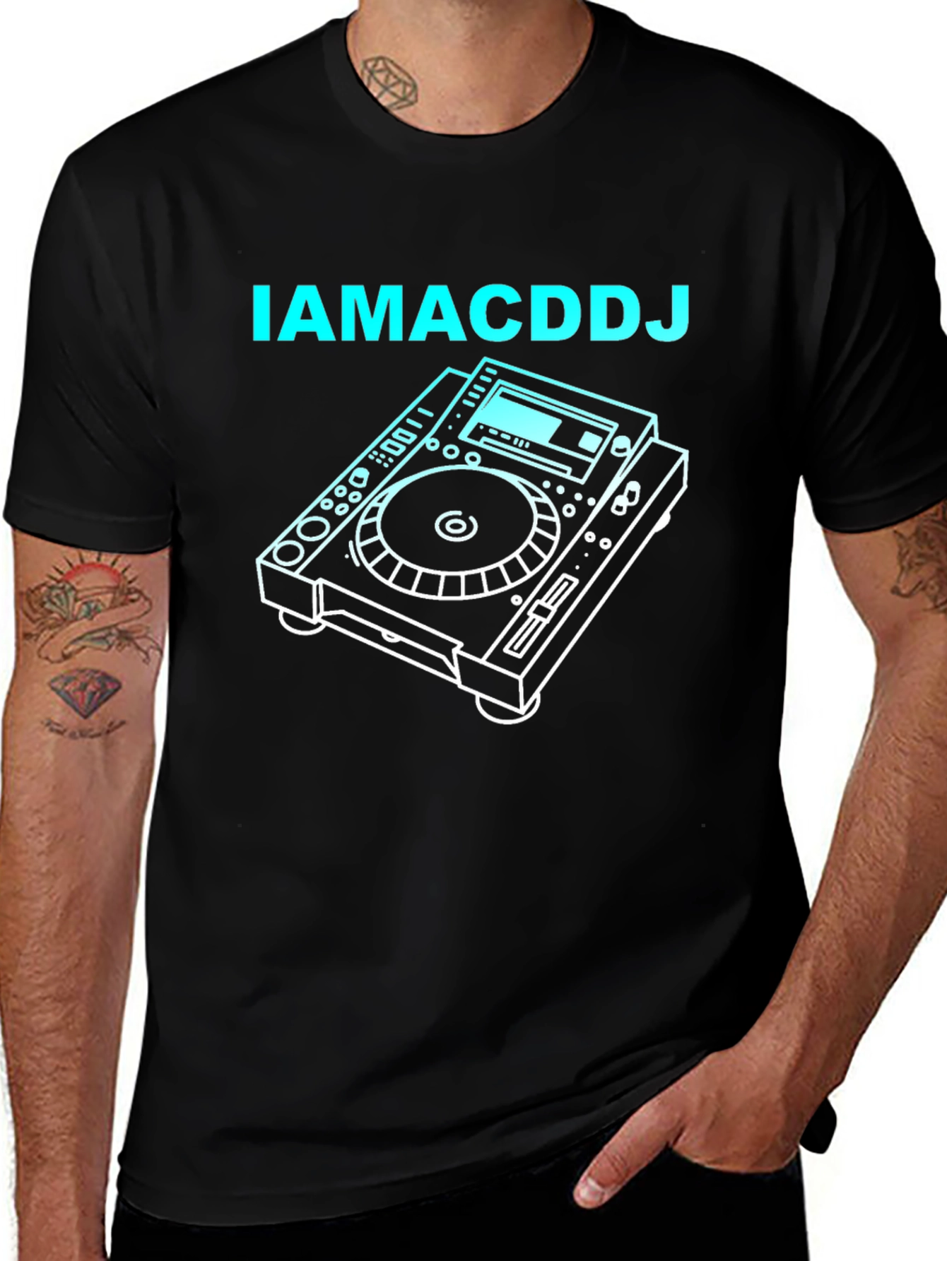 Variant 17 of IAMACDDJ Black T-Shirt - DJ Turntable Design