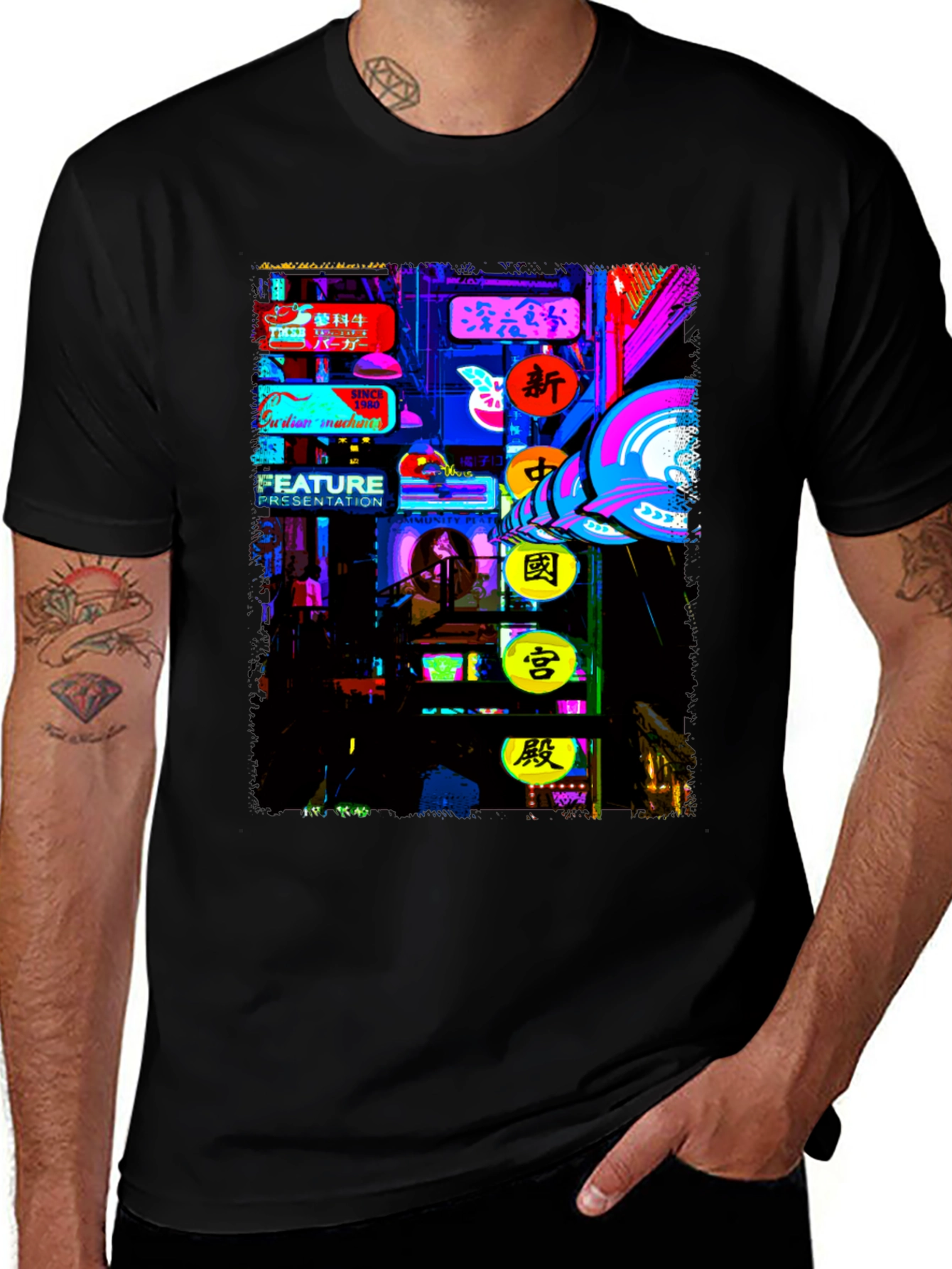 Variant 24 of Neon Cityscape Graphic Tee - Modern Style