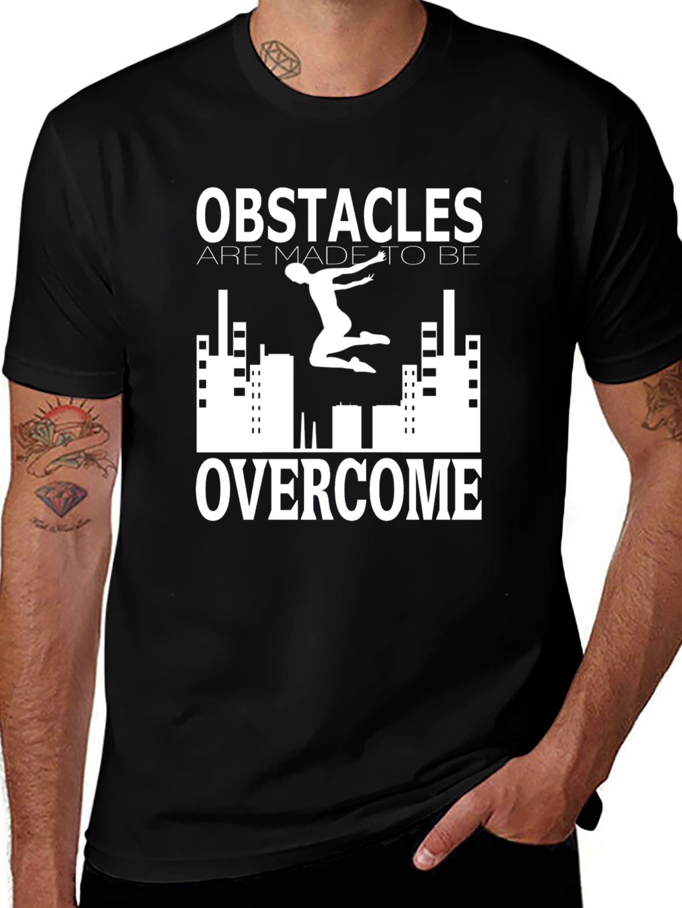 Variant 28 of Obstacles Overcome Black Graphic Print Tee