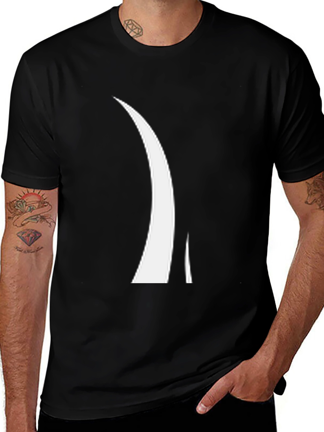 Variant 29 of Minimalist White Curved Design Black T-Shirt