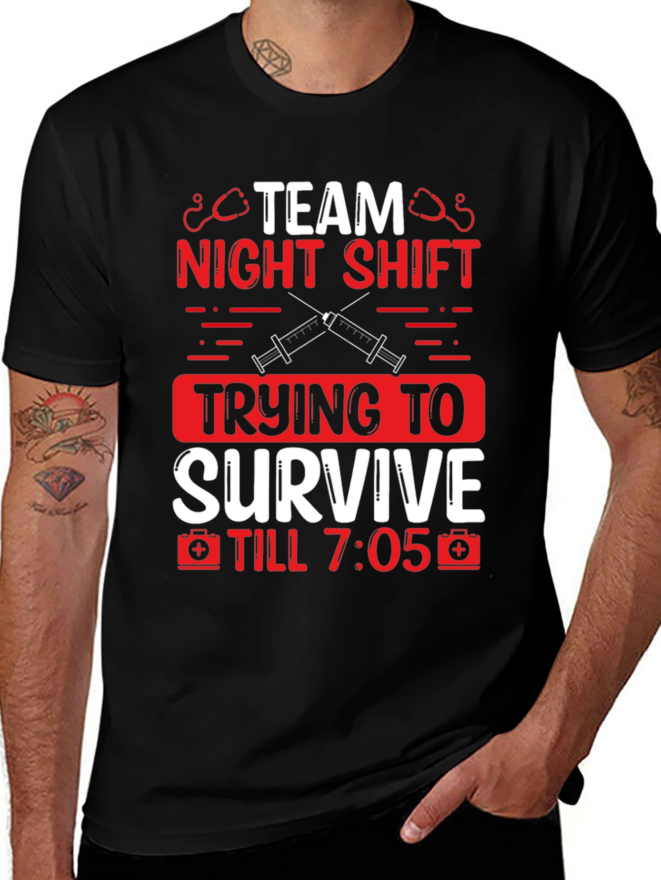 Variant 26 of Team Night Shift Nurse T-Shirt - Survive Till 7:05!