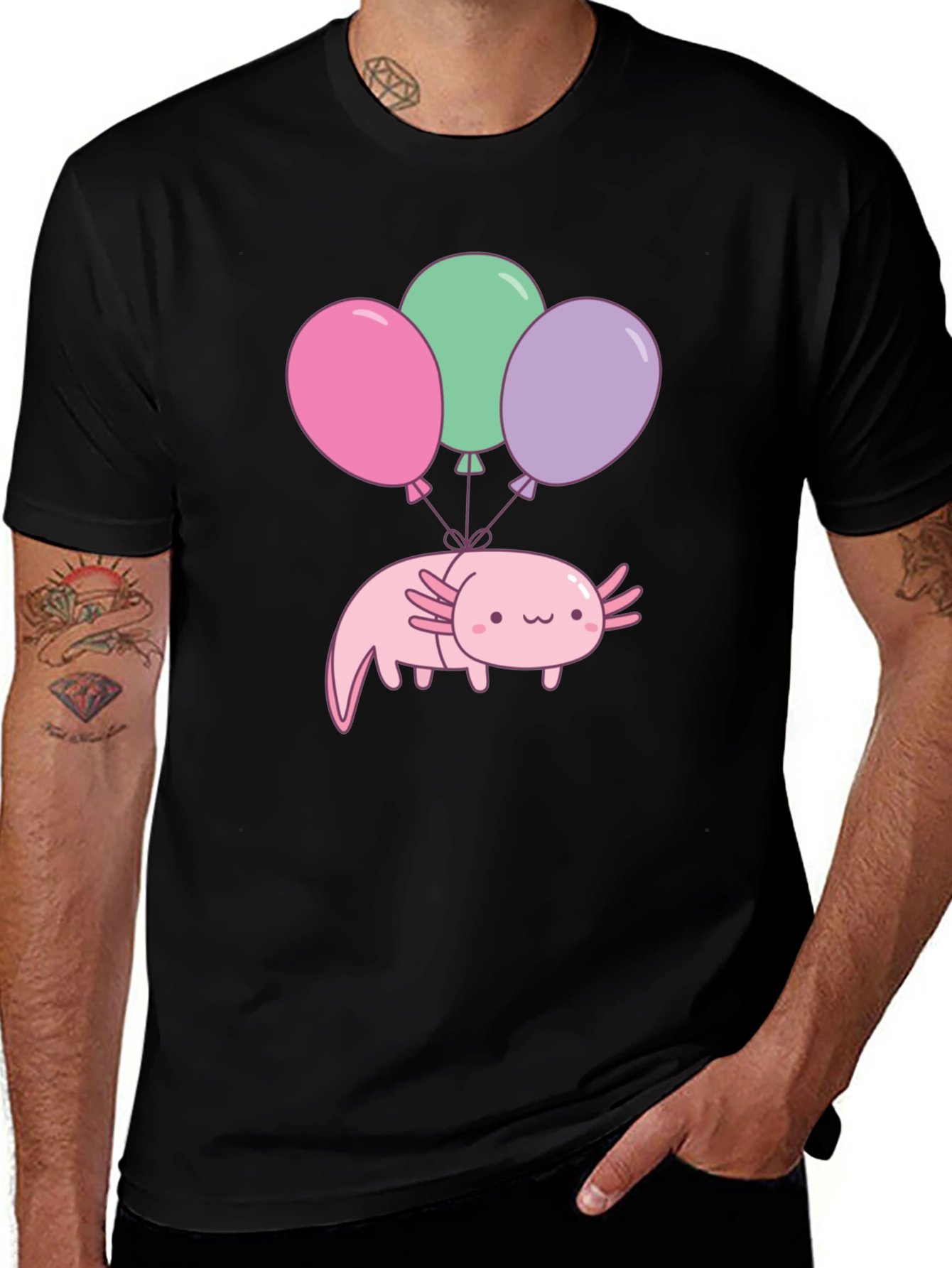 Variant 6 of Axolotl Balloons Graphic Tee - Black Cotton T-Shirt