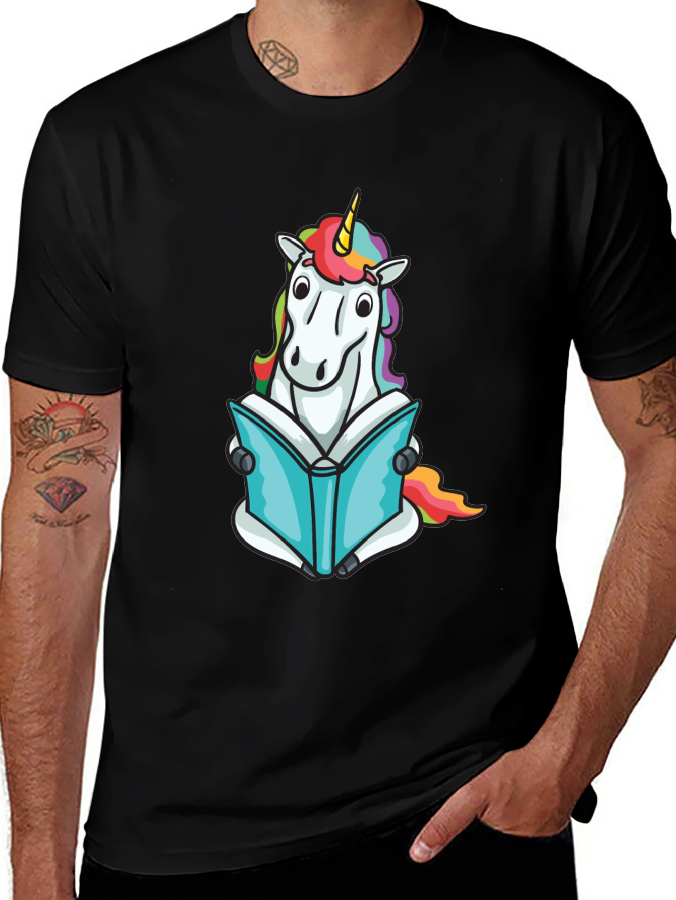 Variant 30 of Unicorn Reading Book Black T-Shirt