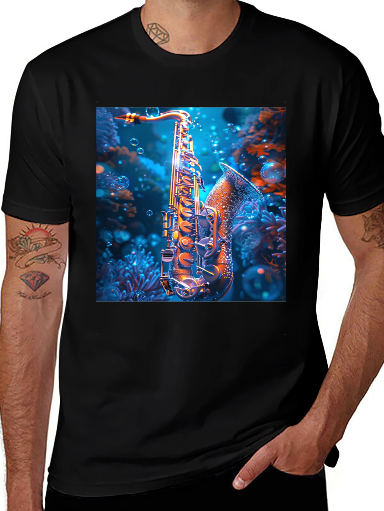 Variant 24 of Saxophone Underwater T-Shirt - Unique Musical Design