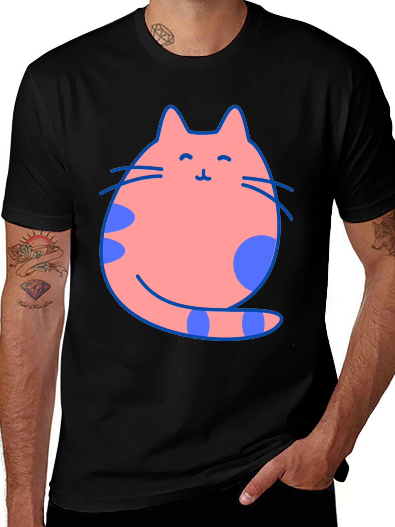 Variant 9 of Cute Cat Graphic Tee - Black Cotton Blend